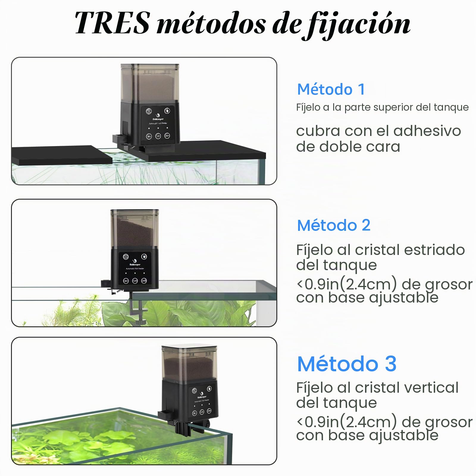 fishkeeper Alimentador automático de pecera con tres modos de alimentación cronometrados, 200 ml Adecuado para alimentar acuarios de vacaciones