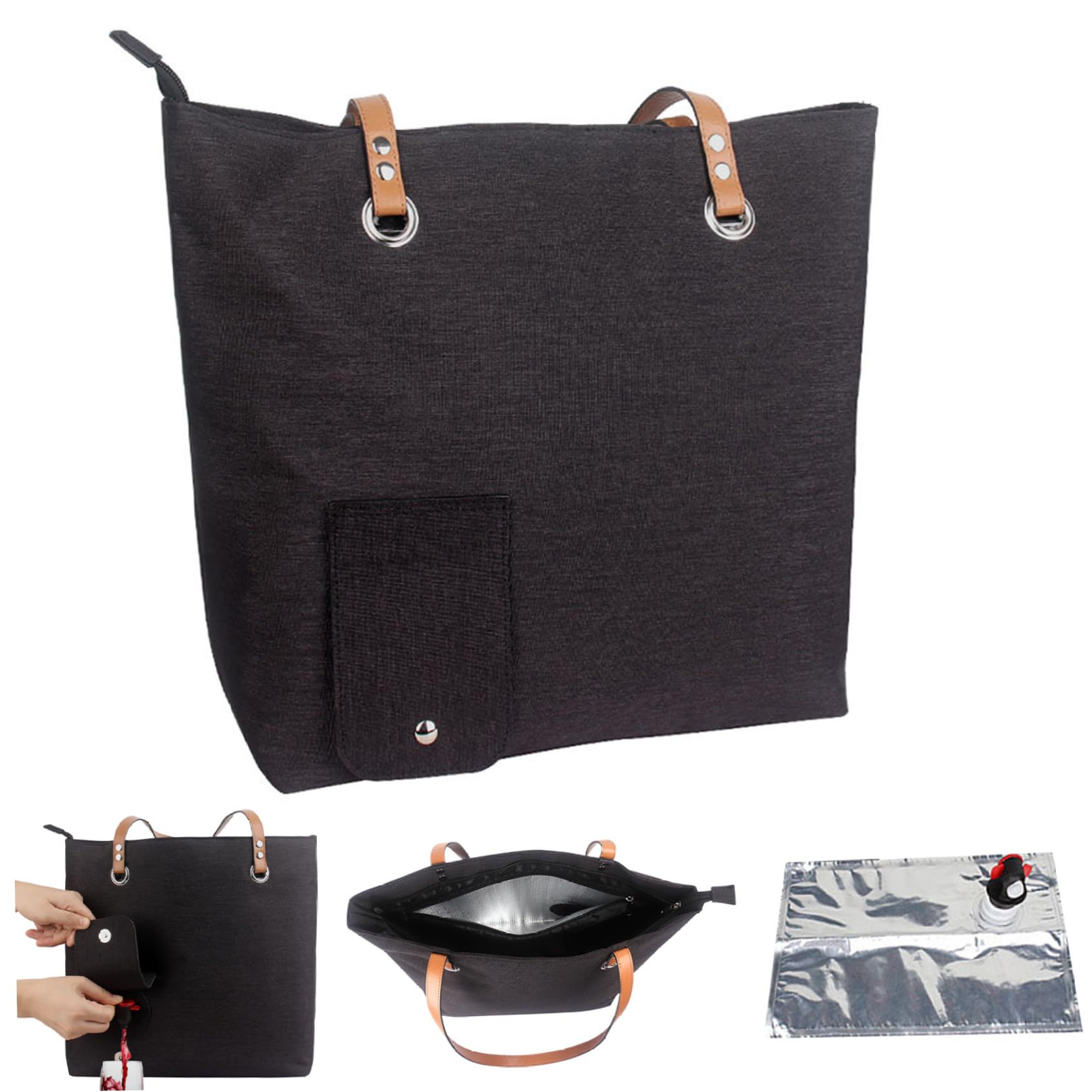 Dobufeet Wine Purse Large Capacity Tote Bag Portable Leak-Proof Wine Cooler Bag with Insulated Compartment Purse with Hidden Spout For Traveling Picnics Beach