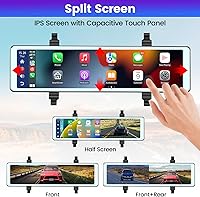 Vista 6 de NHOPEEW Cámara de espejo retrovisor de 11.26 pulgadas con Carplay y Android Auto - Espejo Dash Cam frontal y trasera - Transmisor