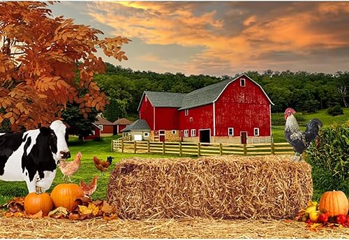Telón de fondo de granja forestal de otoño de 5 x 3 pies para sesión de fotos, fondo de pajar de vaca para fotografía, decoración de pared de Acción