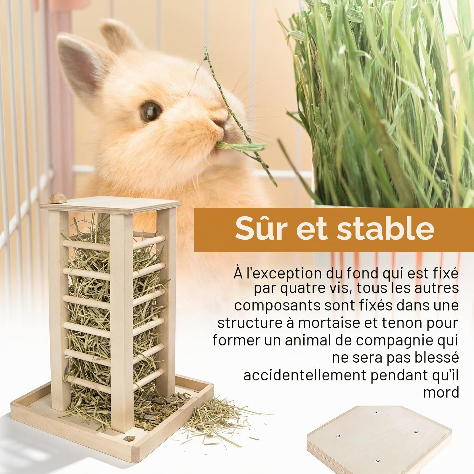 Râtelier A Foin en Bois, Mangeoire À Foin en Bois, 36,5x24,5x16,5 Cm Râtelier À Foin avec Bac, Mangeoire À Foin pour Lapin pour Chinchilla, Convient Aux Cobayes, Chinchillas, Hamsters, Lapins