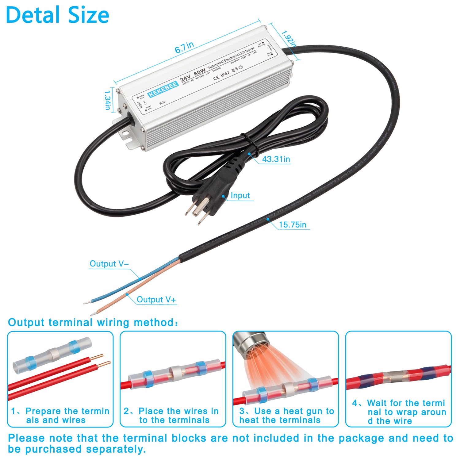LED Driver 24V 60W Waterproof Switching Power Supply AC 90-240V to DC 24V 2.5A Low Voltage Transformer IP67 Converter Suitable for Indoor and Outdoor LED Strip Lights and Light Strings