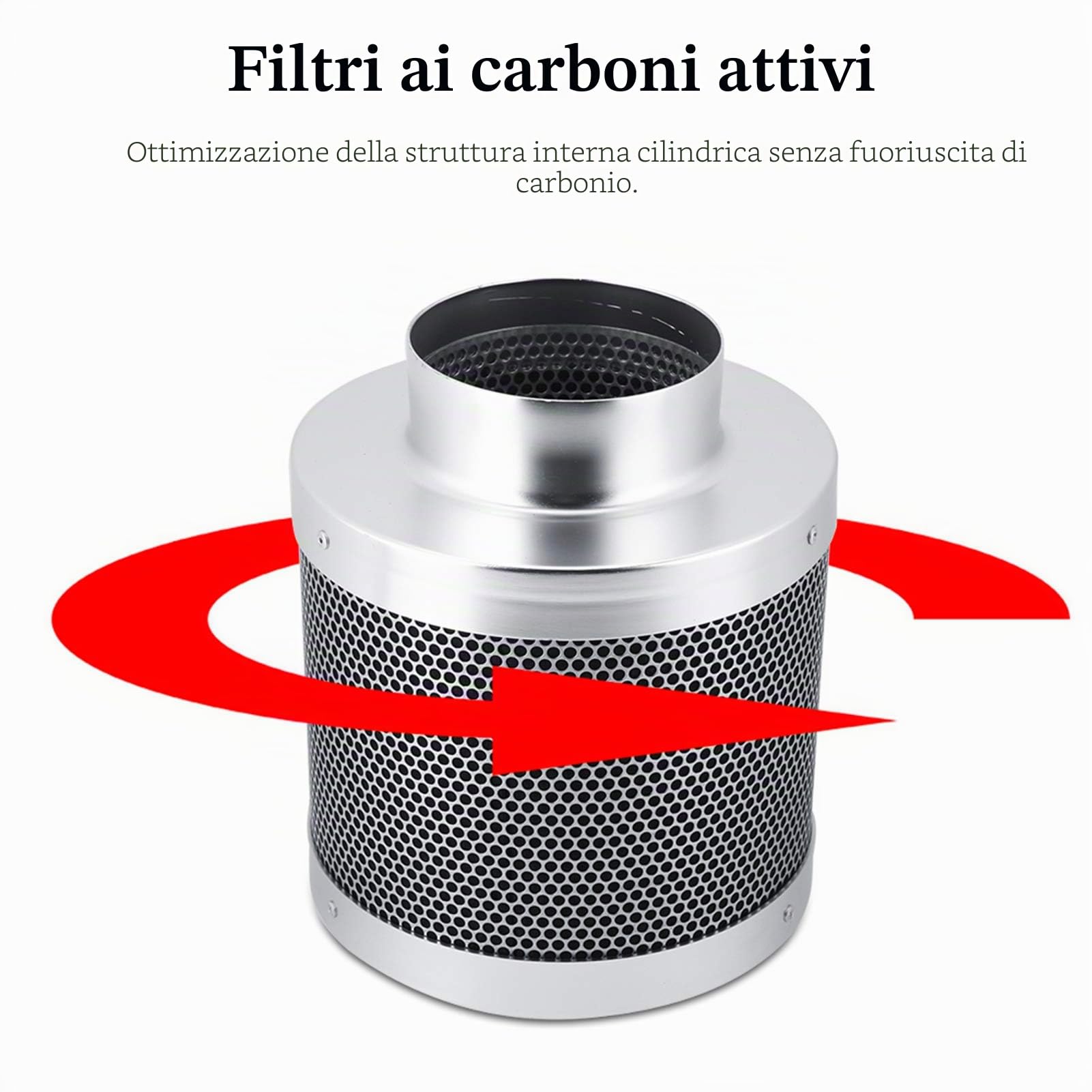 Estink Filtro Carbone Ø10x200mm Acciaio | Per purificazione aria, coltura, officina, in acciaio inox, dimensioni 10x200mm