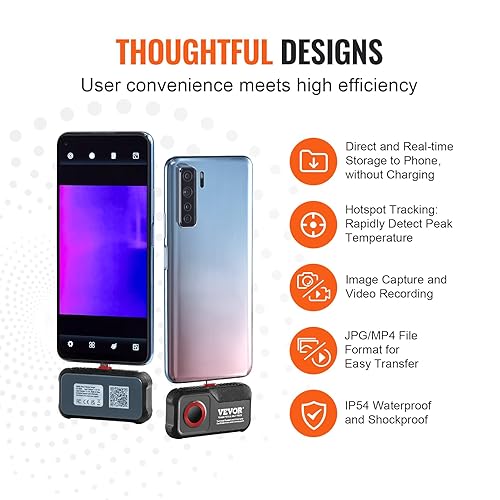 Miniatura 23 de VEVOR Cámara de imágenes térmicas, resolución de 320 x 240 píxeles con cámara visual de 2 MP, cámara infrarroja de frecuencia de actualización de 25