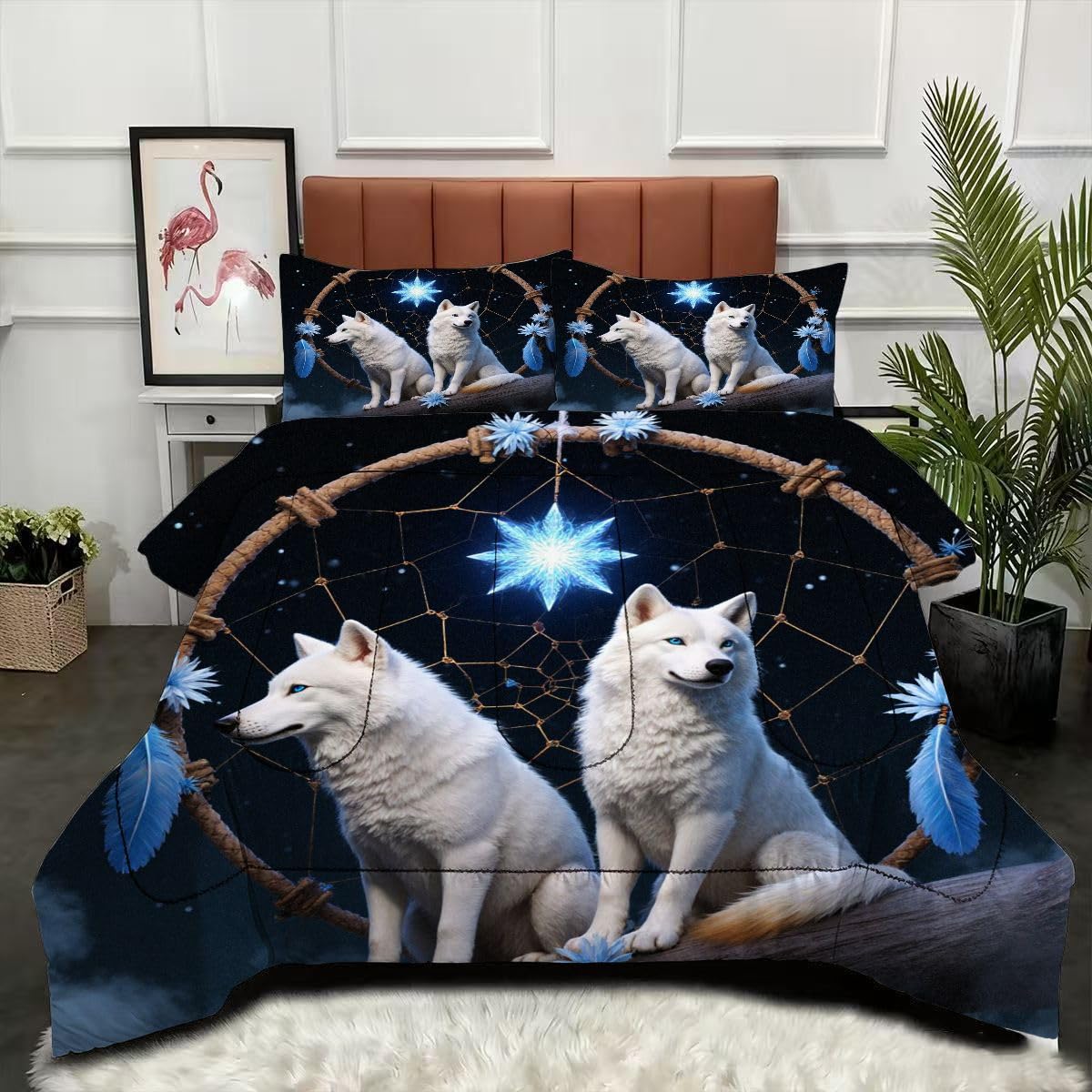 Couette 240 x 260 cm légère et respectueuse de la peau avec motif loup 3D
