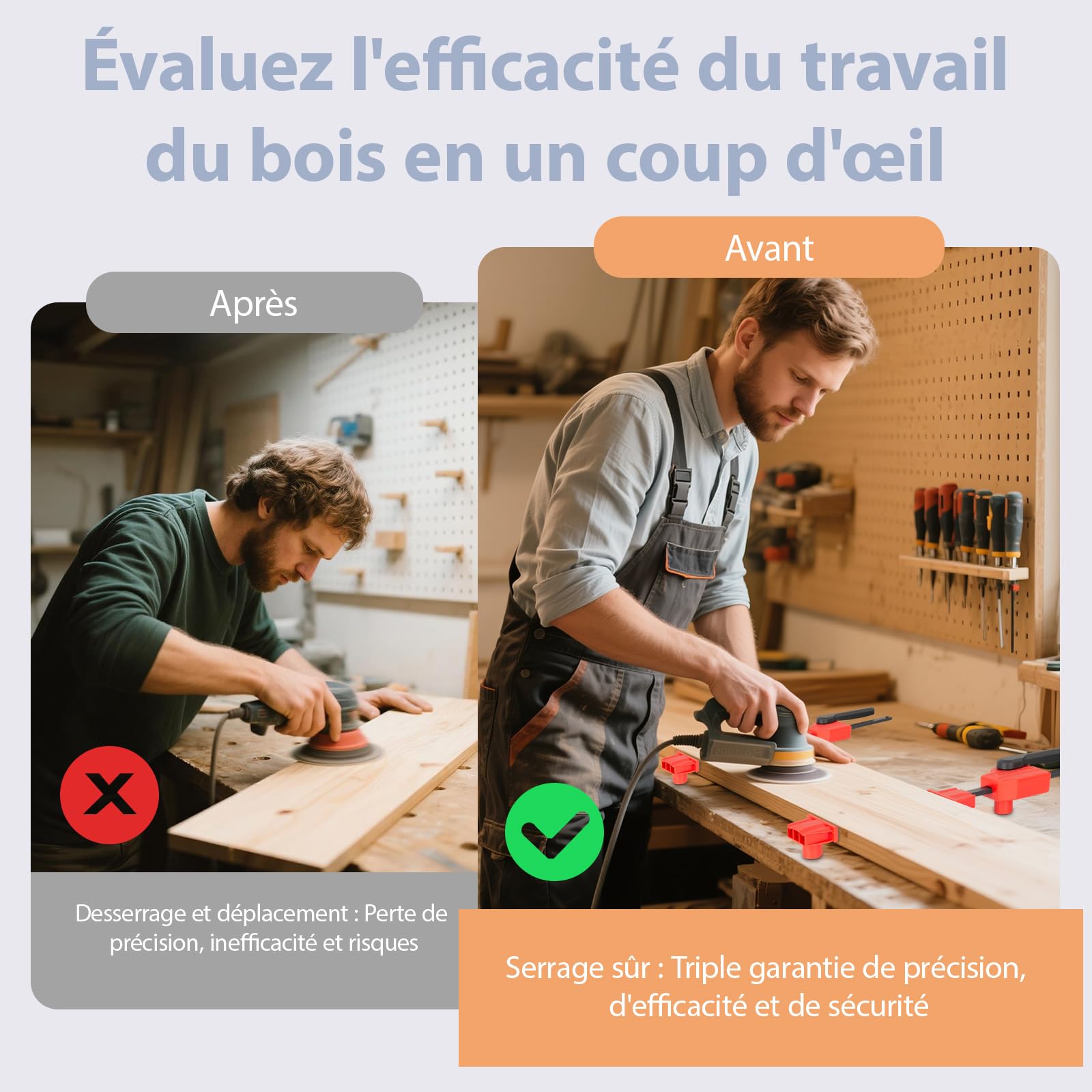 Lot de 2 pinces de serrage pour établi de table, serre-joint à serrage rapide pour établi de travail du bois, pour sculpture sur bois, fraisage, meulage, 20 mm de diamètre