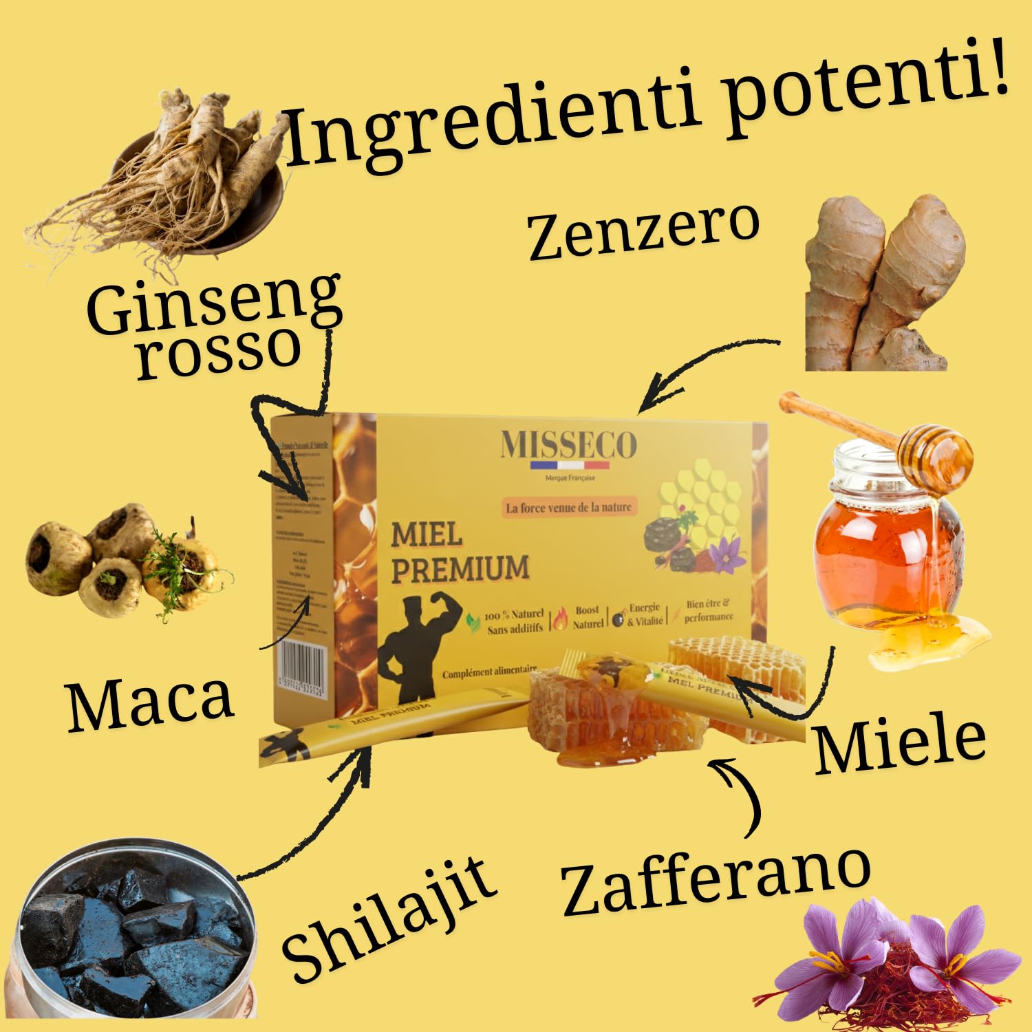 Miele afrodisiaco potente – Formula premium con shilajit puro, maca, ashwagandha e ginseng – Energia, vitalità e antistress naturale – 100% naturale, senza ingredienti chimici