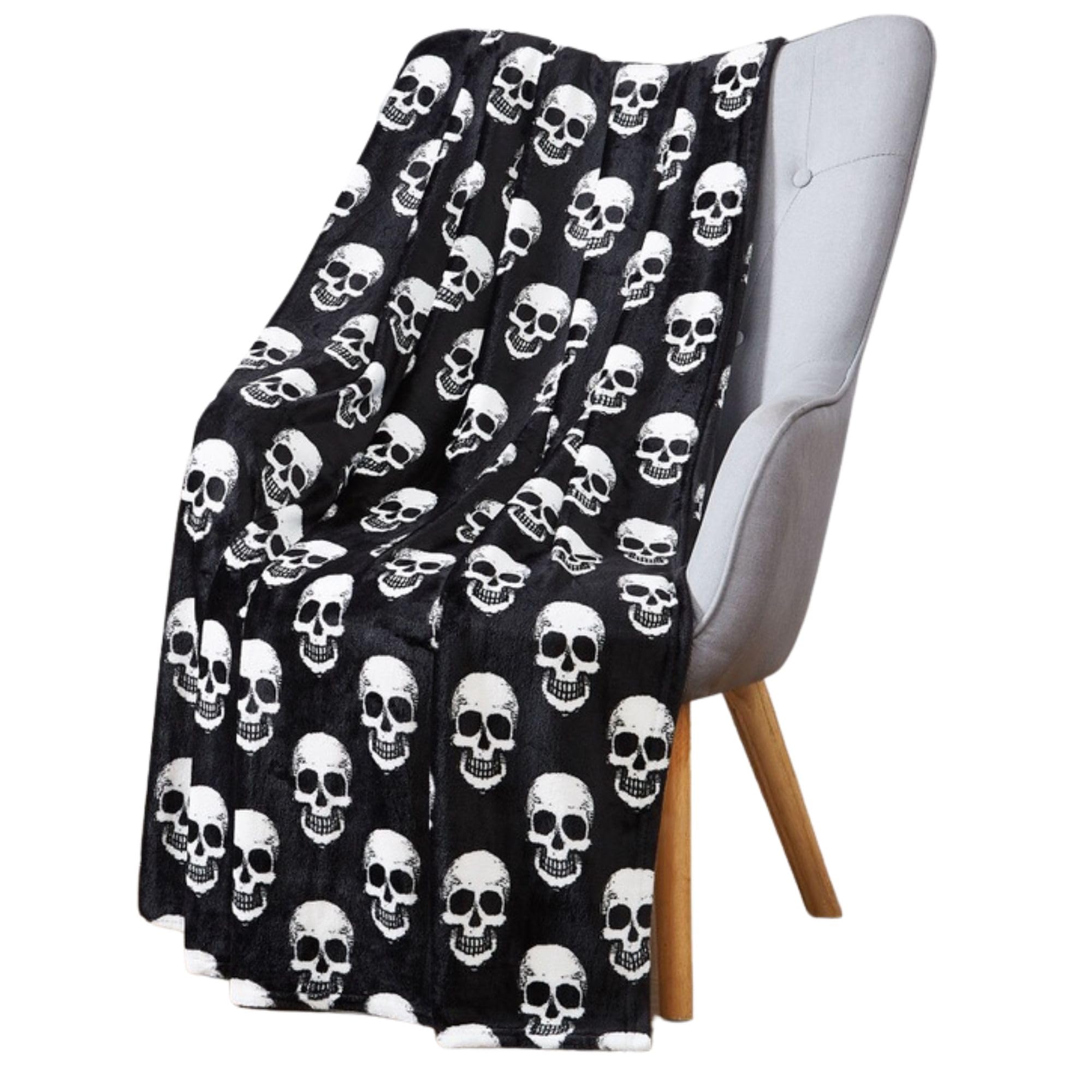 Halloween Fleece Throw Blanket: White Skulls on Black Velvety Soft Extra Large 70 x 50 for Sofa Bed Couch Chair Dorm — image 1