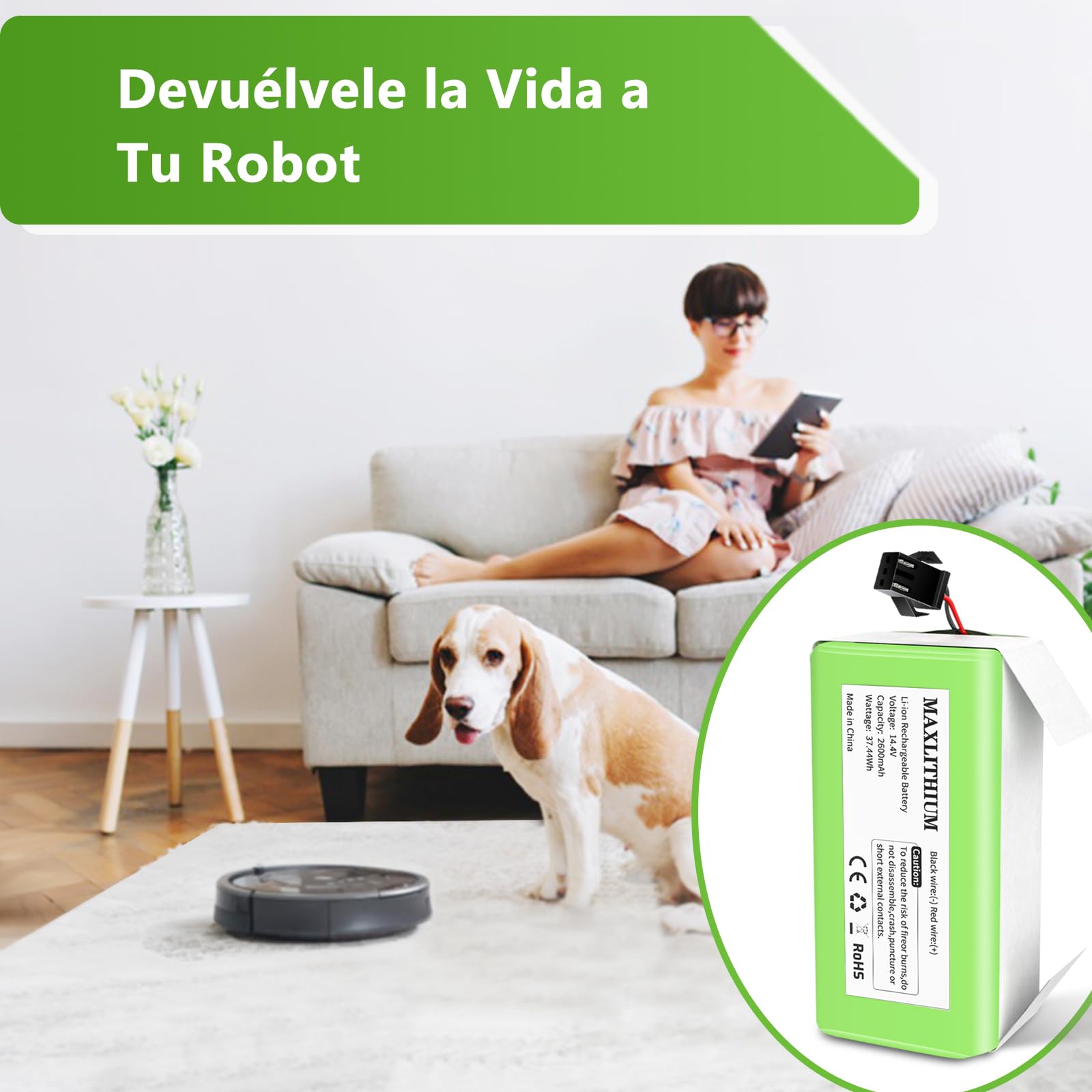 Batería de Repuesto Compatible Conga Excellence 1090 990 999 950 1790 1990, Ikohs Netbot S14 S15, Eufy RoboVac 11 11S 30 35C, Ecovacs Deebot N79 N79S DN622 14.4V 2600mAh