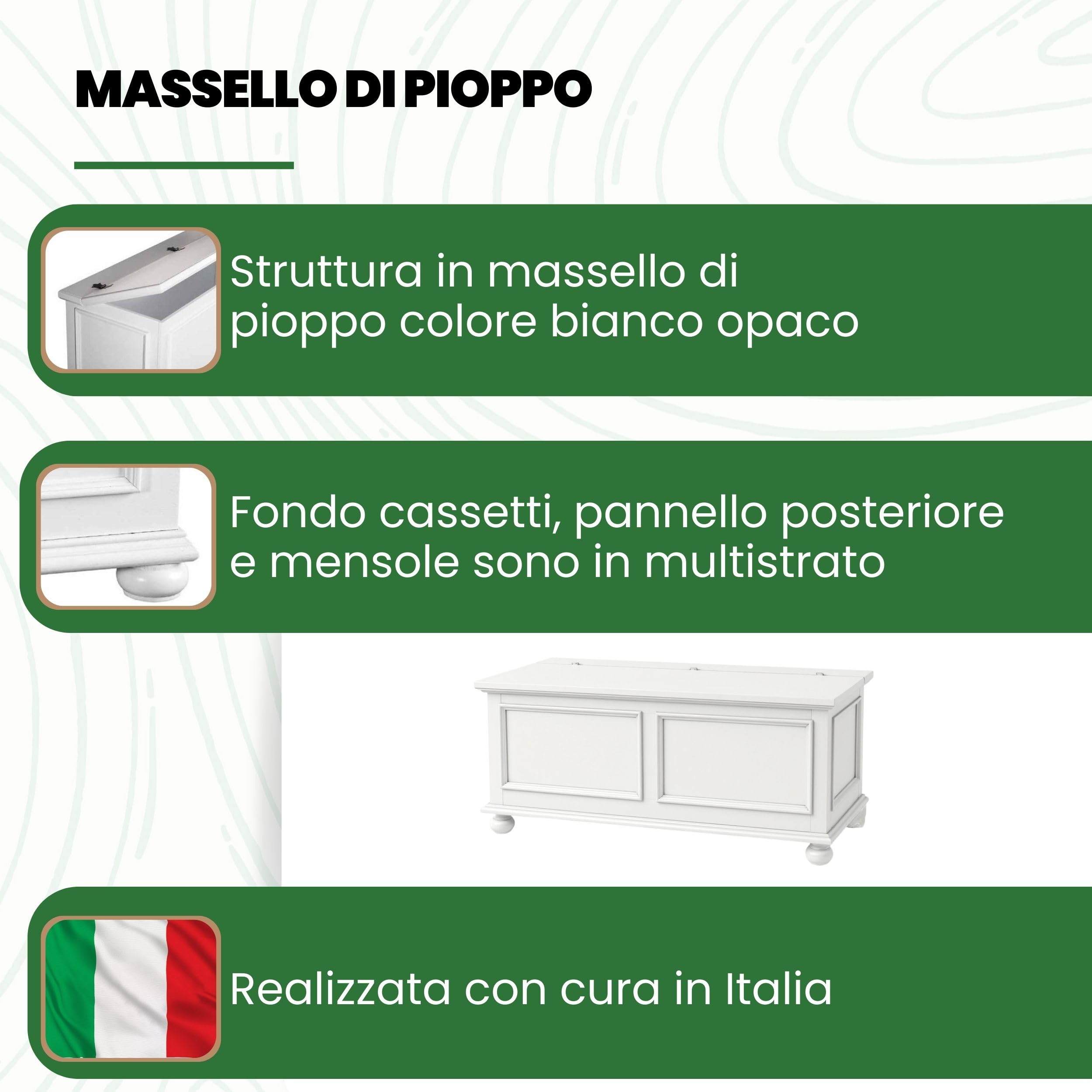 Mar.c.a. Design - Cassapanca in Legno da Interno 1 Anta 120x44x51 cm - Cassapanca con Piedini a Cipolla Made in Italy