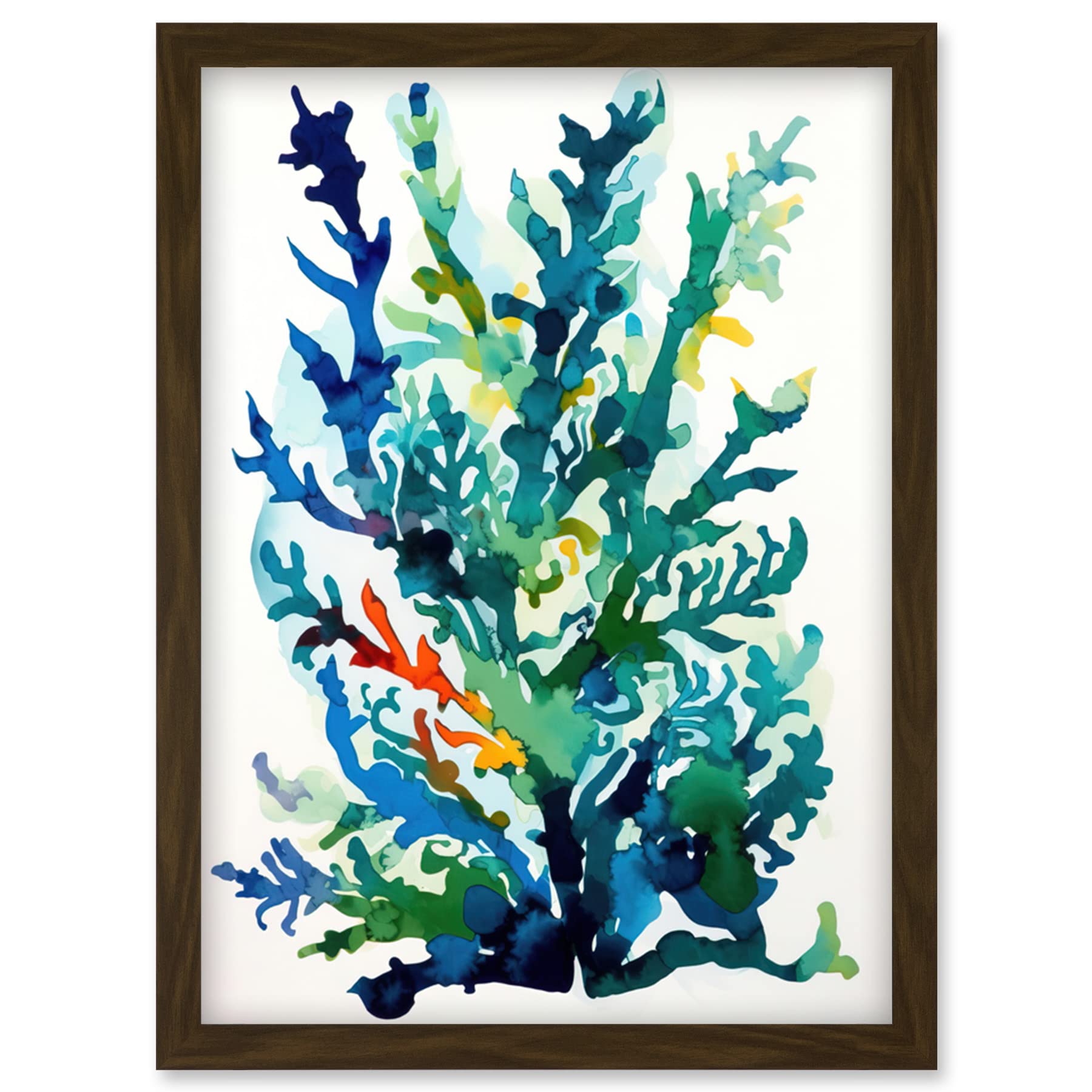 Artery8 Seaweed Plant Abstract Folk Art Artwork Framed Wall Art Print A4