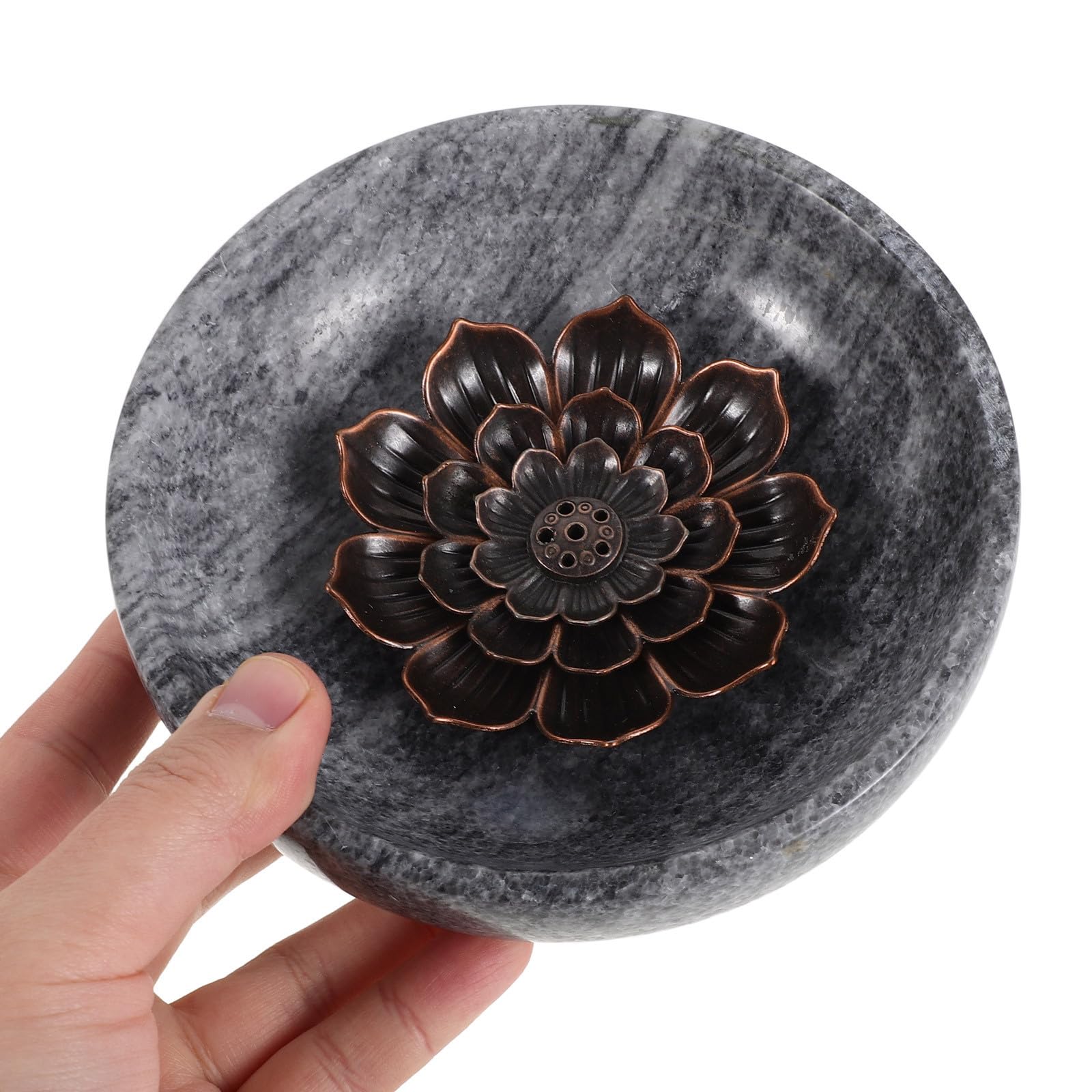 FRCOLOR Eleganter Räucherstäbchenhalter aus Marmor und Bronze mit Umgekehrtem Design Vielseitig für Meditation und Yoga Geeignet für Räucherstäbchen Kerzen und Kräuter
