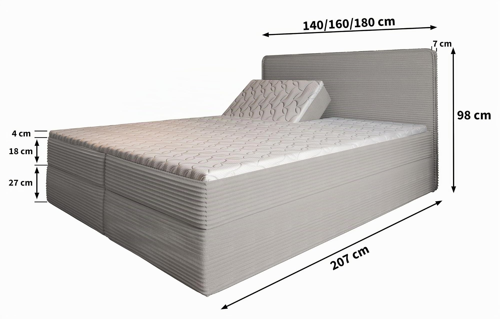Masseno Boxspringbett Astor 180x200 cm Komplett-Set mit Matratze und Topper, Polsterbett mit Zwei Bettkästen -Schwarz, Lincoln 100