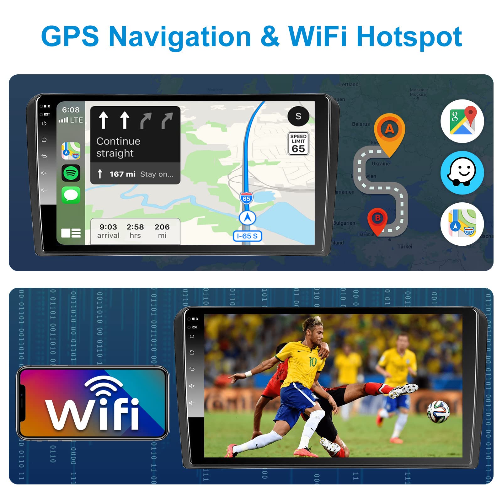 Android Autoradio mit Navi Bildschirm Carplay Android Auto für Audi A3 S3 RS3 2003-2012,9 Zoll 4GB+64GB Android 1 Din Radio Auto Radio Touch Display mit Bluetooth RDS FM GPS WiFi