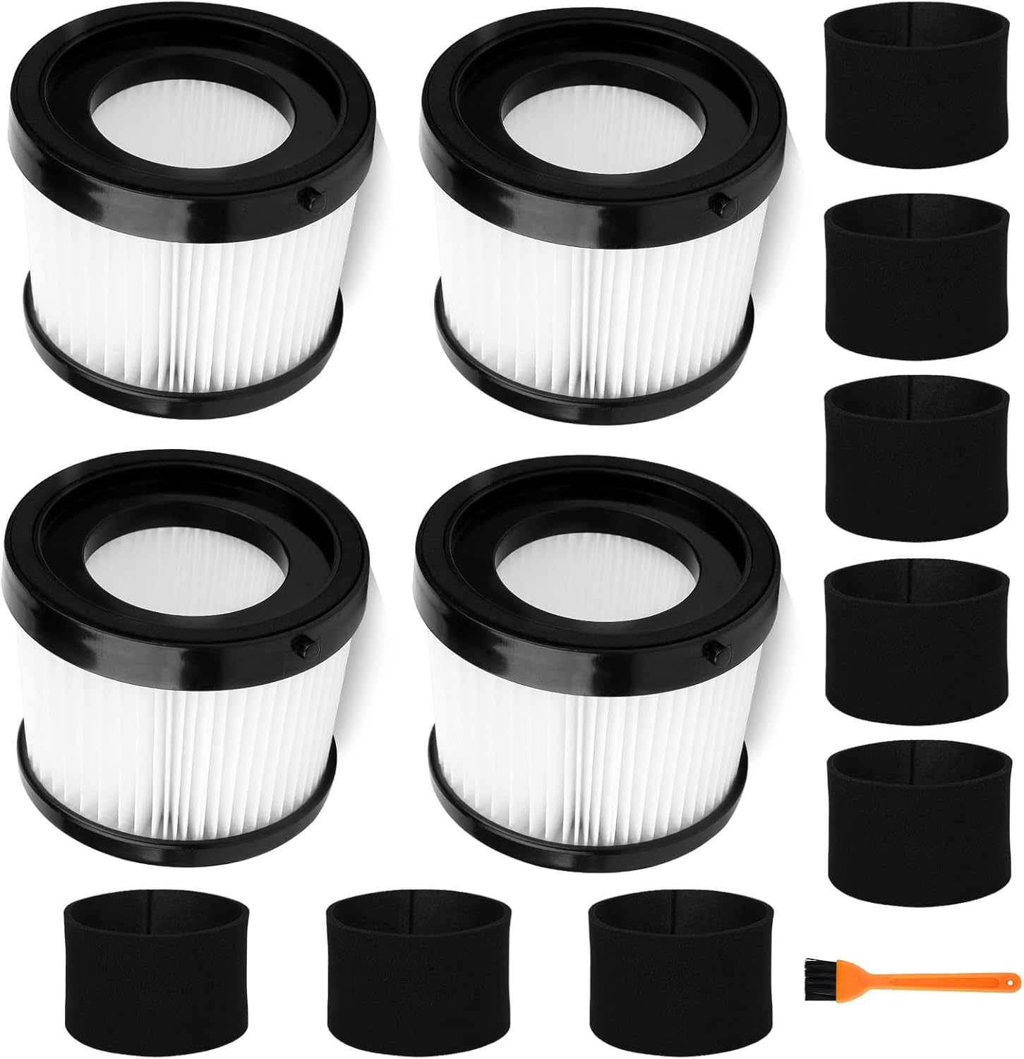 DCV5011H HEPA Replacement Filter for DEWALT DCV501HB & DCV5011H 20V Cordless Hand Vacuum, Reusable & Washable, 4 Pack Filters Includes 12 Foam Sleeve Pre-Filters & 1 Cleaning Brush