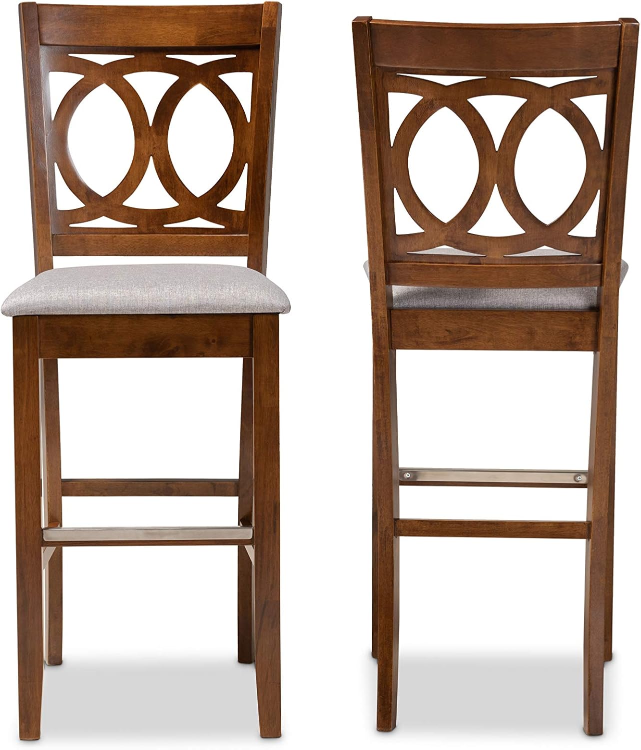Baxton Studio Carson Modern and Contemporary Grey Fabric Upholstered and Walnut Brown Finished Wood 2-Piece Bar Stool Set