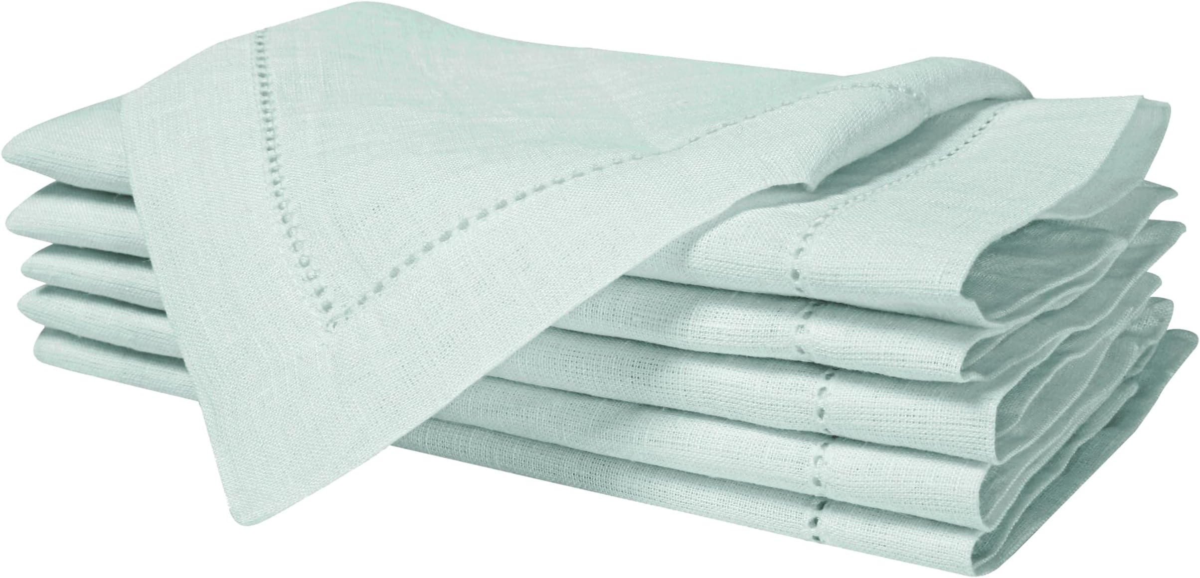 BEDDING CRAFT Set of 4 Hemstitch Pastle Blue Cloth Dinner Napkins 100% Linen - Soft Durable Washable -Ideal for Events Wedding Christmas Thanksgiving Newyear-Perfect Everyday Use Table Linen 18x18.