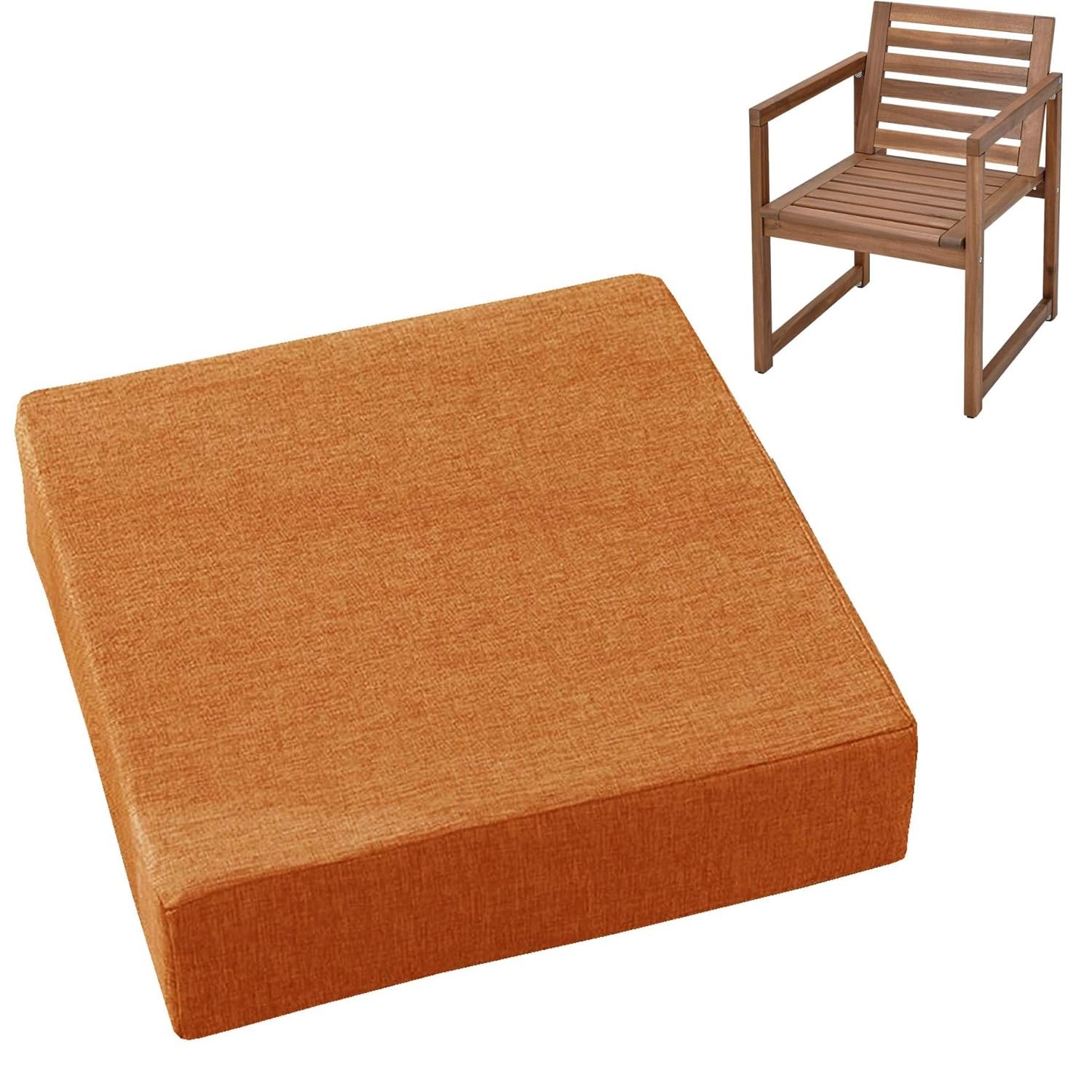 Cushions 45cm x 45cm/50cm x 50cm for Outdoor & Indoor Chair, Square Seat Pad for Garden Chairs High-Density Foam, Anti-Slip, Washable Cover- Patio, Dining, Sofa & Bench Use(Orange,40x40cmx3cm Thick)