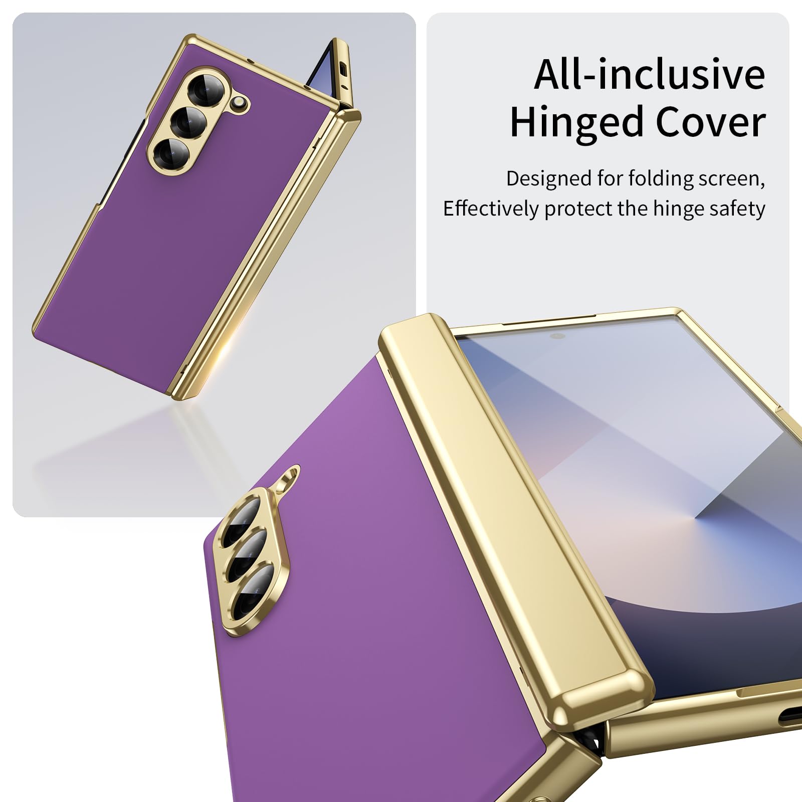 COQUE Funda para Samsung Galaxy Z Fold 6 z [Protector de Pantalla], [Cubierta de Bisagra] [Diseño Delgado] Funda Plegable Esmerilada Galvanizada para Samsung Galaxy Z Fold 6-fioletowy