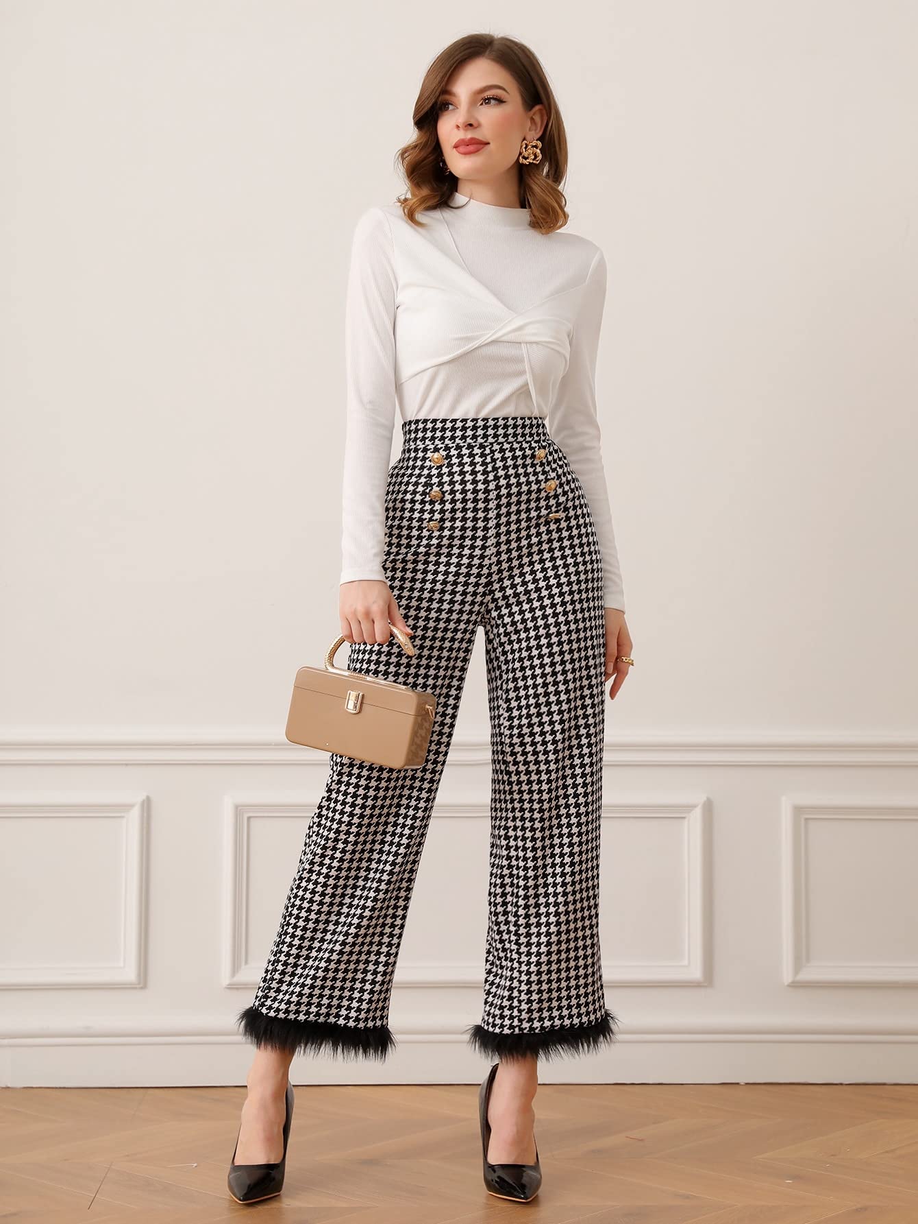 MEDI HOUNDSTOOTH STRAIGHT PANTS｜レディース
