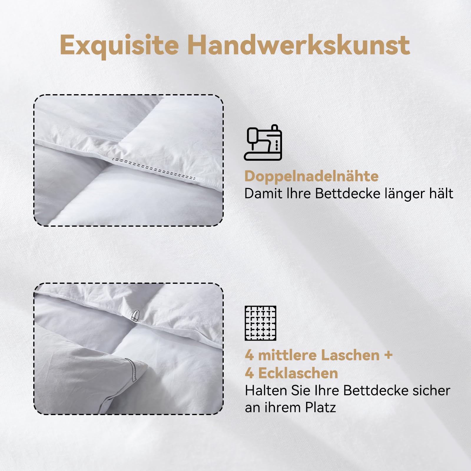 Daunendecke 200x200cm, 90% Daunen und 10% Federn, Klasse 1, Oeko-Tex zertifizierte Winter Bettdecke 200x200, Allergiker, RDS Zertifiziert Daunenbettdecke, Duvet, Winterdecke
