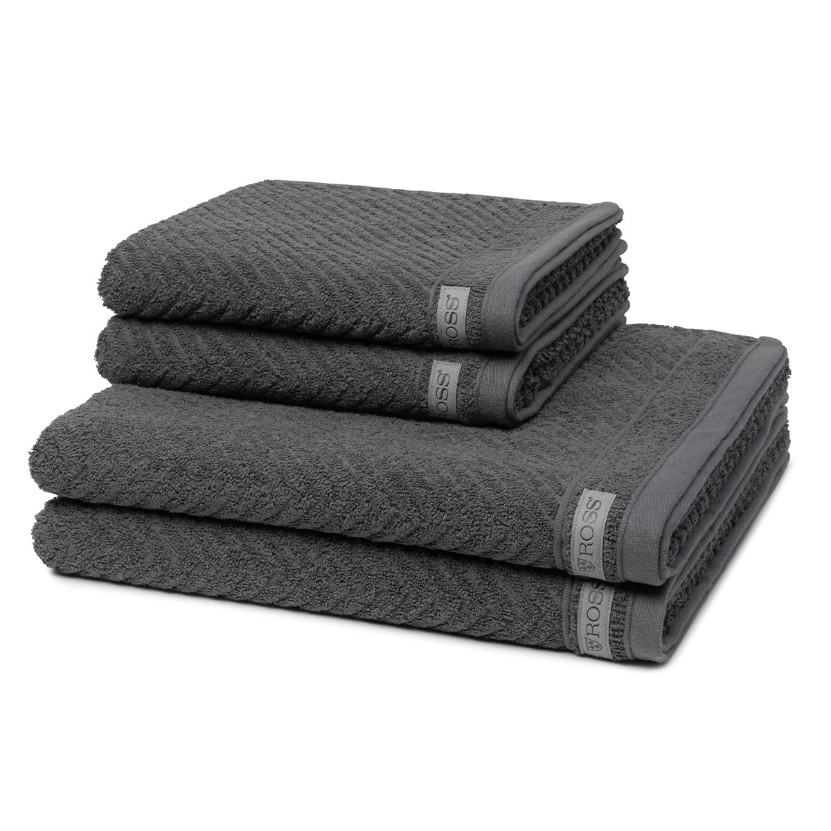 Ross - 4 teiliges Frottier-Set - Smart (2 X Handtuch 2 X Duschtuch im Set) - 520 g/m2 - Baumwolle - Frottee - saugstark - weich und flauschig - Schiefer