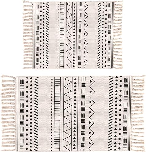 2 alfombras de algodón de 2 x 3 pies + 2 x 4.2 pies con borlas, alfombra de baño tejida lavable, alfombra de baño, alfombras para cocina, sala de