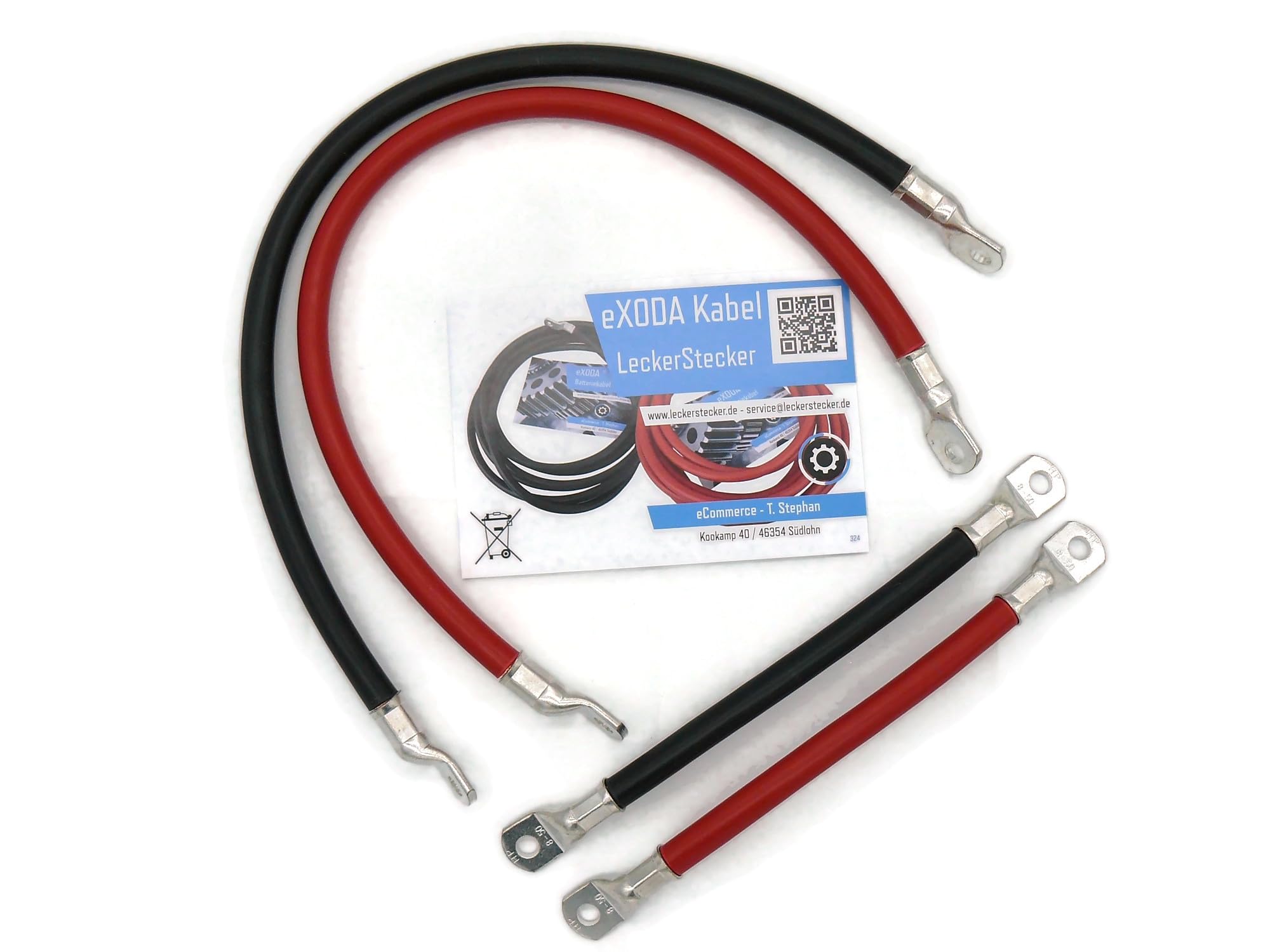 eXODA Set Cavi 50 mm² 50cm 20cm terminali M8 Rossi Neri Cavi di Alta qualità per Auto Barca Moto 99 9 Percent Rame per connessioni elettriche affidabili