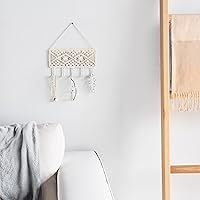 Vista 3 de Mkono Key Holder for Wall Decorative Small Macrame Key Holder Boho Home Decor 5 Hooks Display Key Hanger for Entryway, Hallway, Bedroom, Living Room