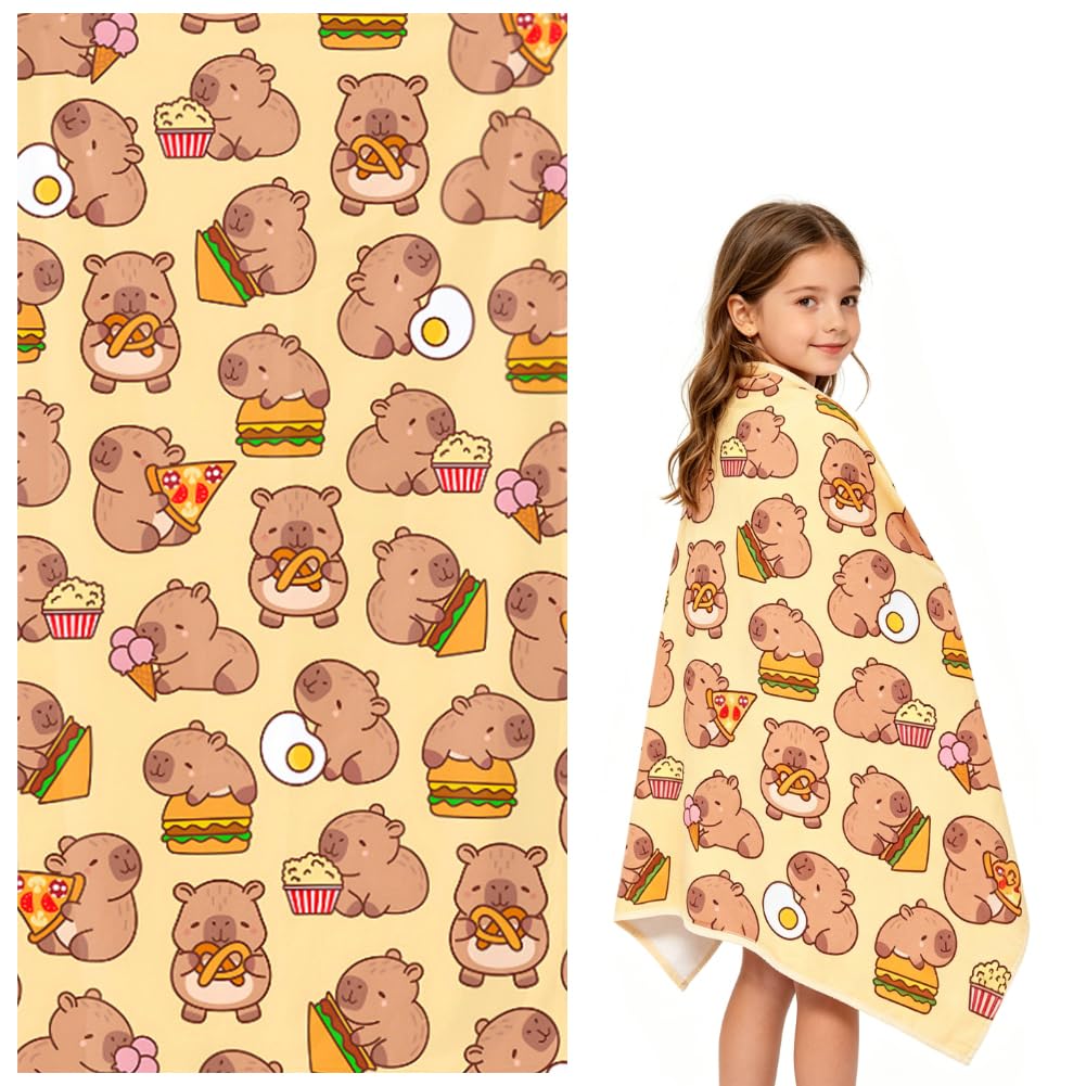 WFKKMEQ Capybara Beach Towel, Quick Dry Towels Microfibre Beach Towel Capybara Bath Towels Lightweight SwimmingTowel BeachBlanket PoolTowel Printed BeachTowels for Camping Swimming Bath(150 * 75CM)