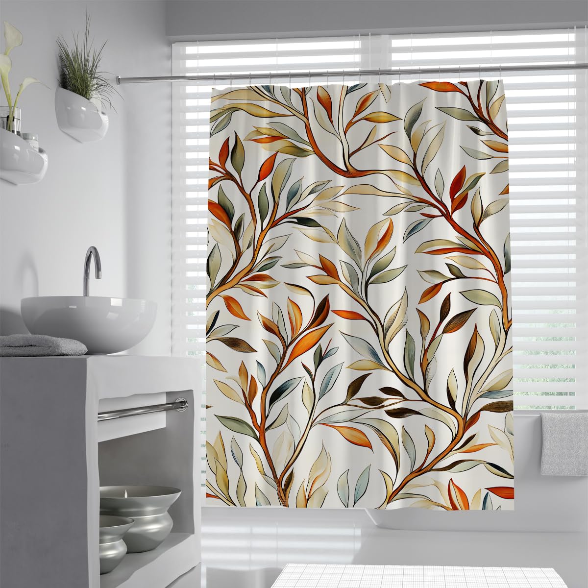 OLLIAR Home Golden Swirl Circle Tree Art Printed Polyester Shower Curtain set 150x180 Waterproof Machine Washable Decor Curtain for Apartment Indoor Bathroom Decor