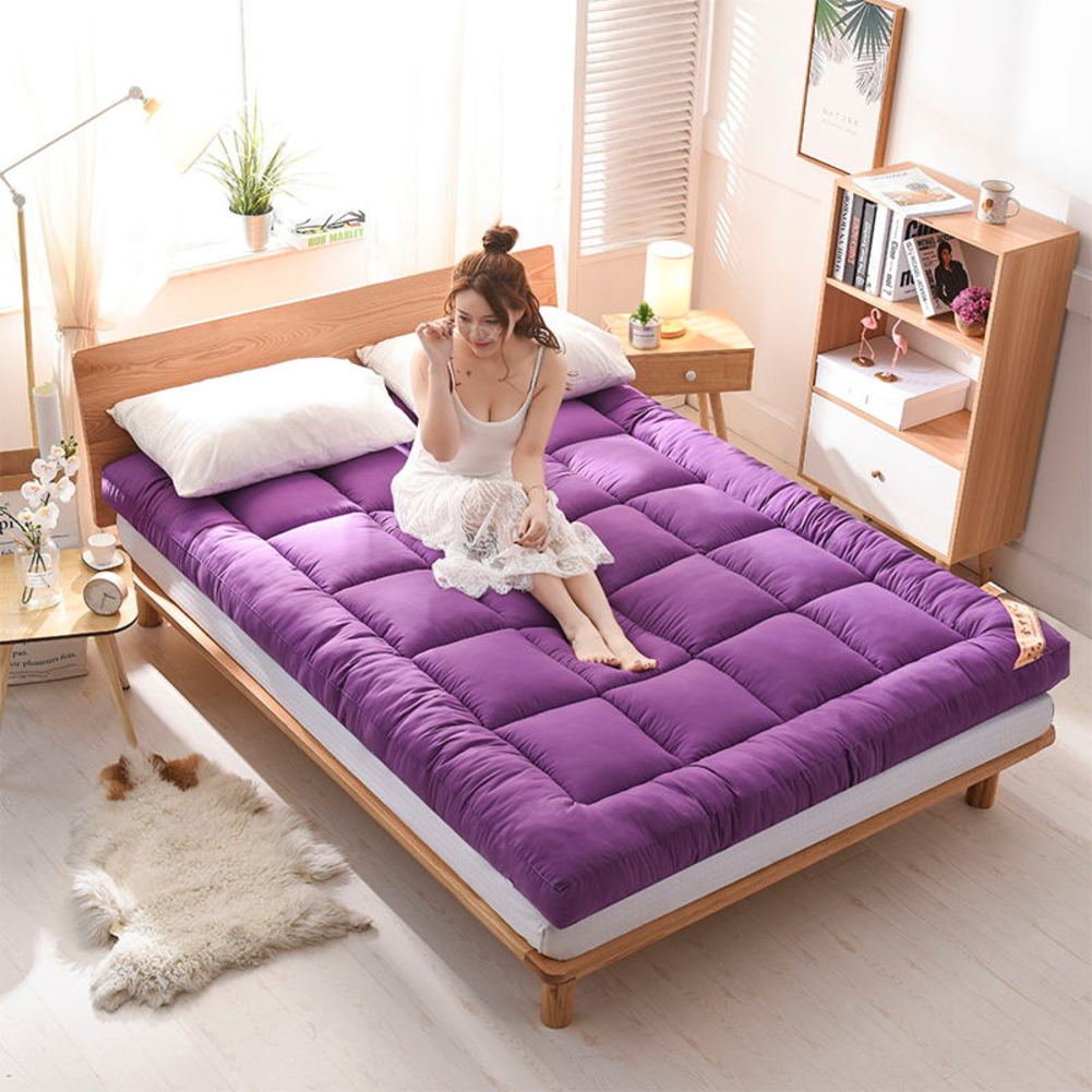 D&LE Thick Mattress Topper, Premium Quilted Japanese Floor Mattress Soft Breathable Foldable Mattress Reversible High Resilience-purple Queen