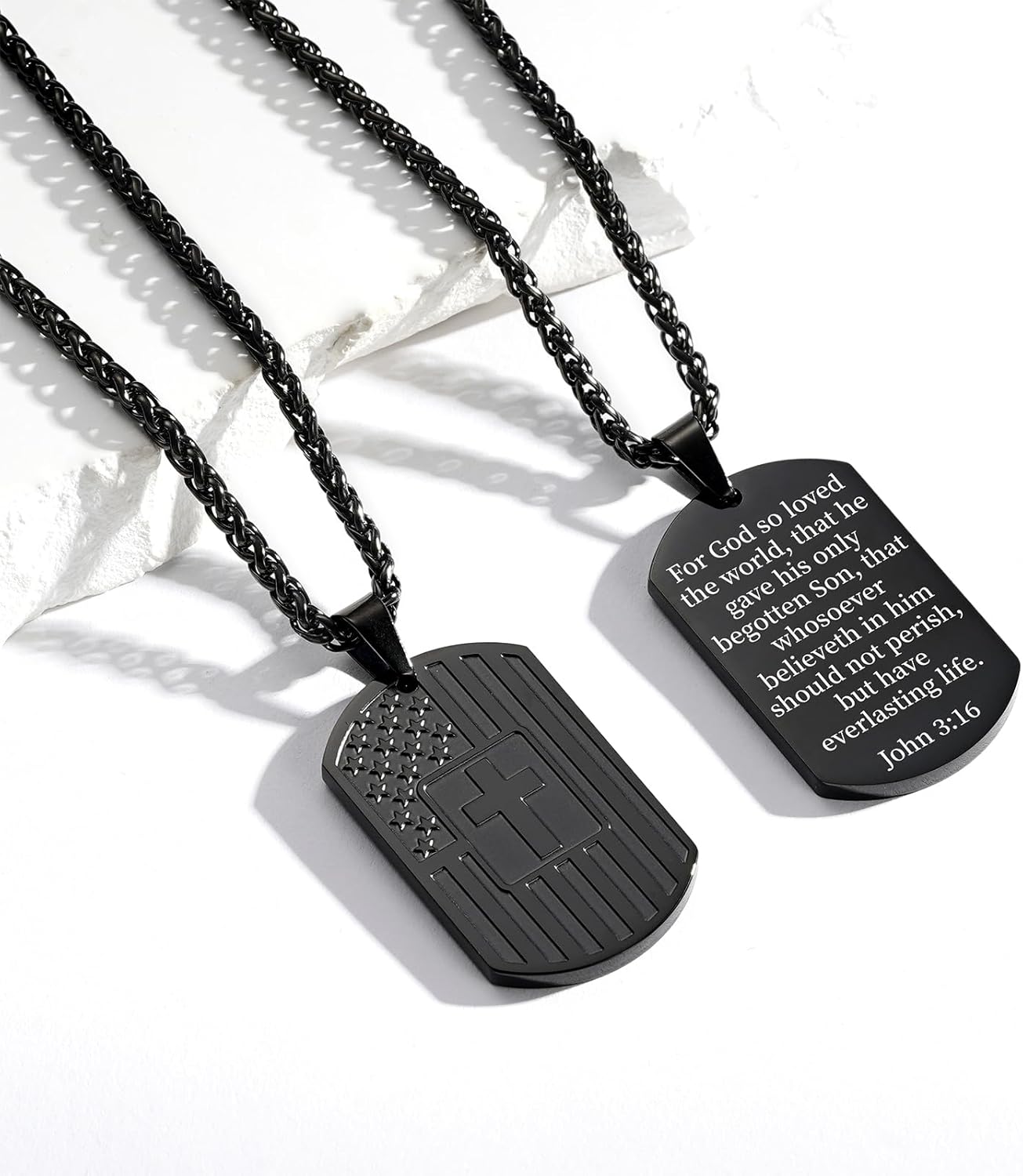 DuoDiner Easter Basket Stuffers -American Dog Tag Necklace Bible Verse Pendant, First Communion Baptism Confirmation Religious Jewelry Mens Gifts - Image 3
