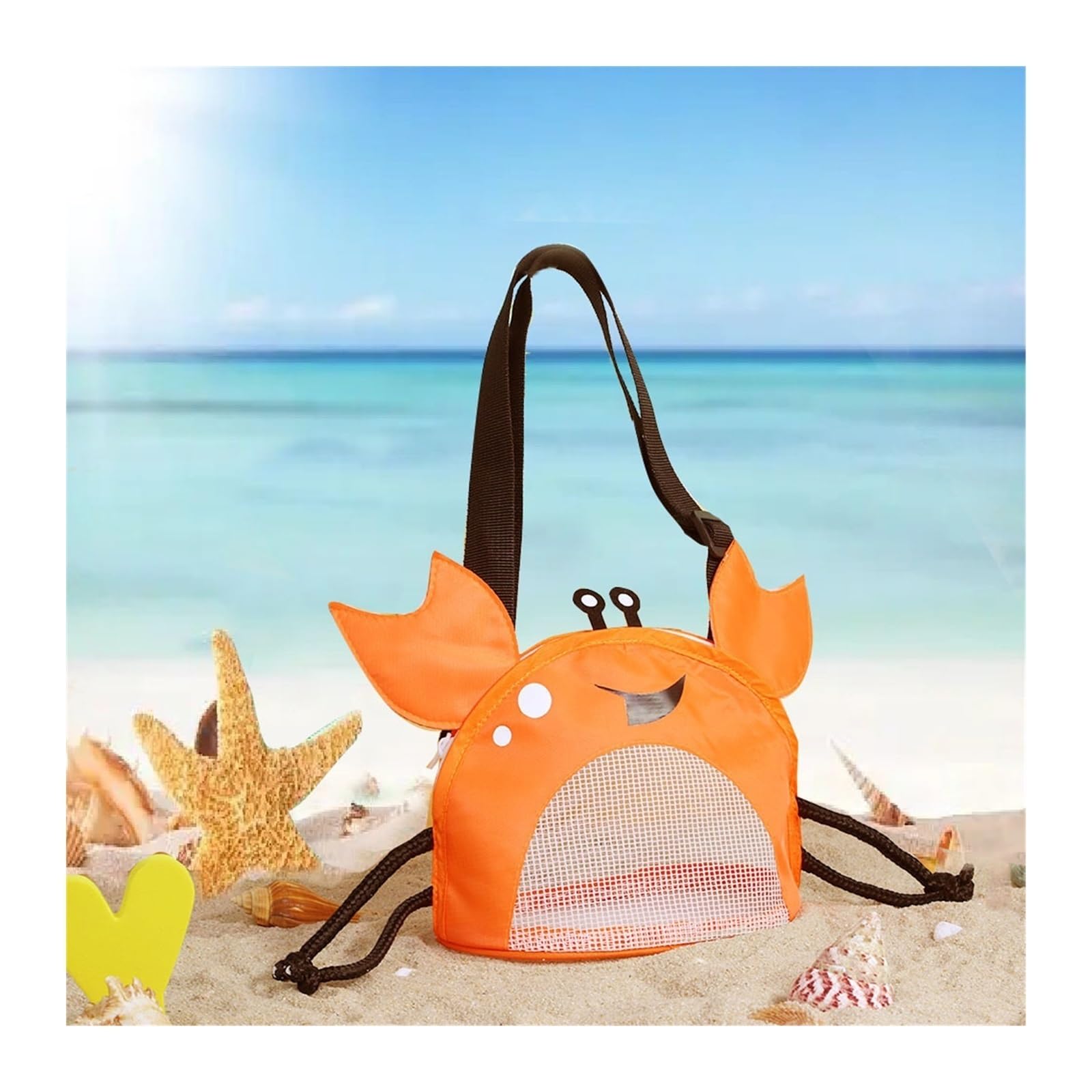 Borsa Da Spiaggia A Forma Di Granchio Per Bambini | Retina Pieghevole Per Conchiglie E Giocattoli Di Sabbia - 4