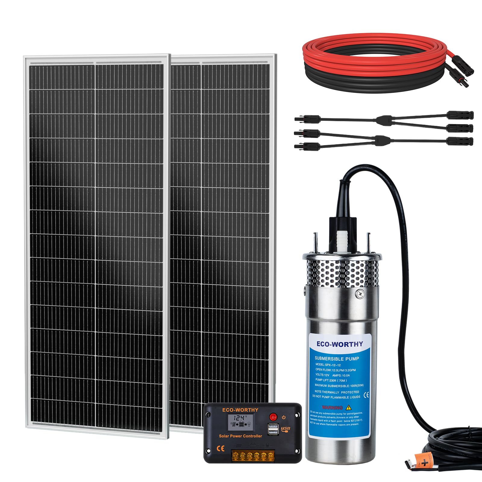 Kit pompe submersible solaire 200W DCHOUSE pour puits profond et herbage