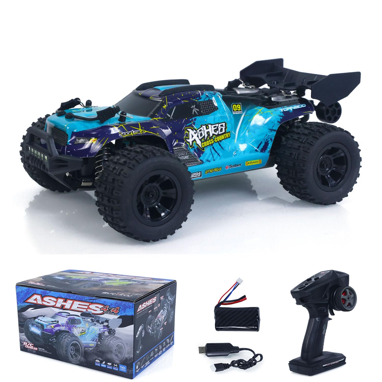 TOUCAN RC HOBBY Lager in Deutschland SCY 18101 Muti-Terrain 1:18 2,4-GHz-Sync-Fernsteuerung Offroad-Fahrzeug mit PVC-Karosserie, elektrischem Antrieb, großen Reifen, Wheelie-Bar und LED-Beleuchtung