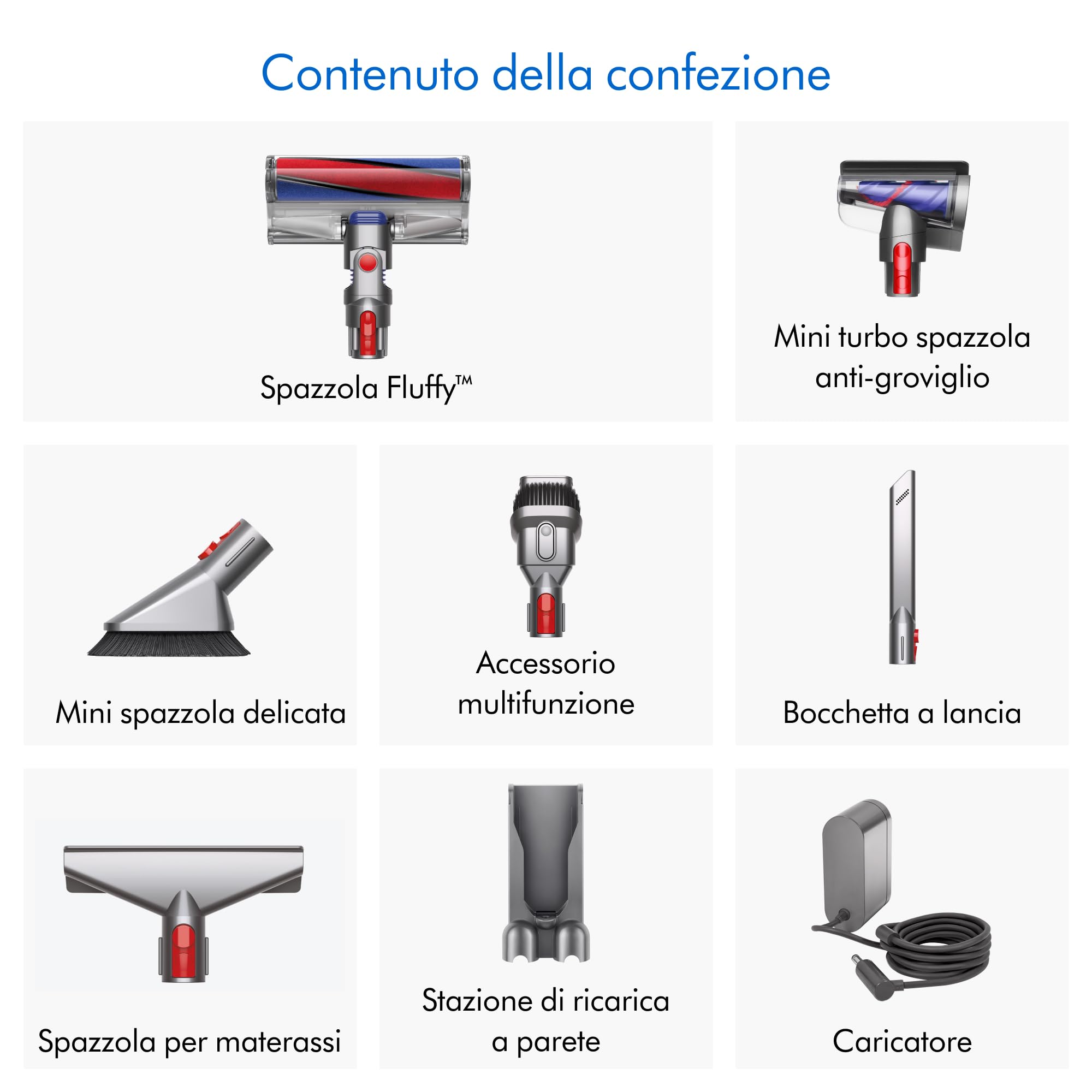 Dyson V11 Fluffy™ Aspirapolvere senza filo – 185 AW, 60 minuti di autonomia, Spazzola a rullo, mini-turbo spazzola anti groviglio, 3 modalità, schermo LCD, Rosso/Nichel