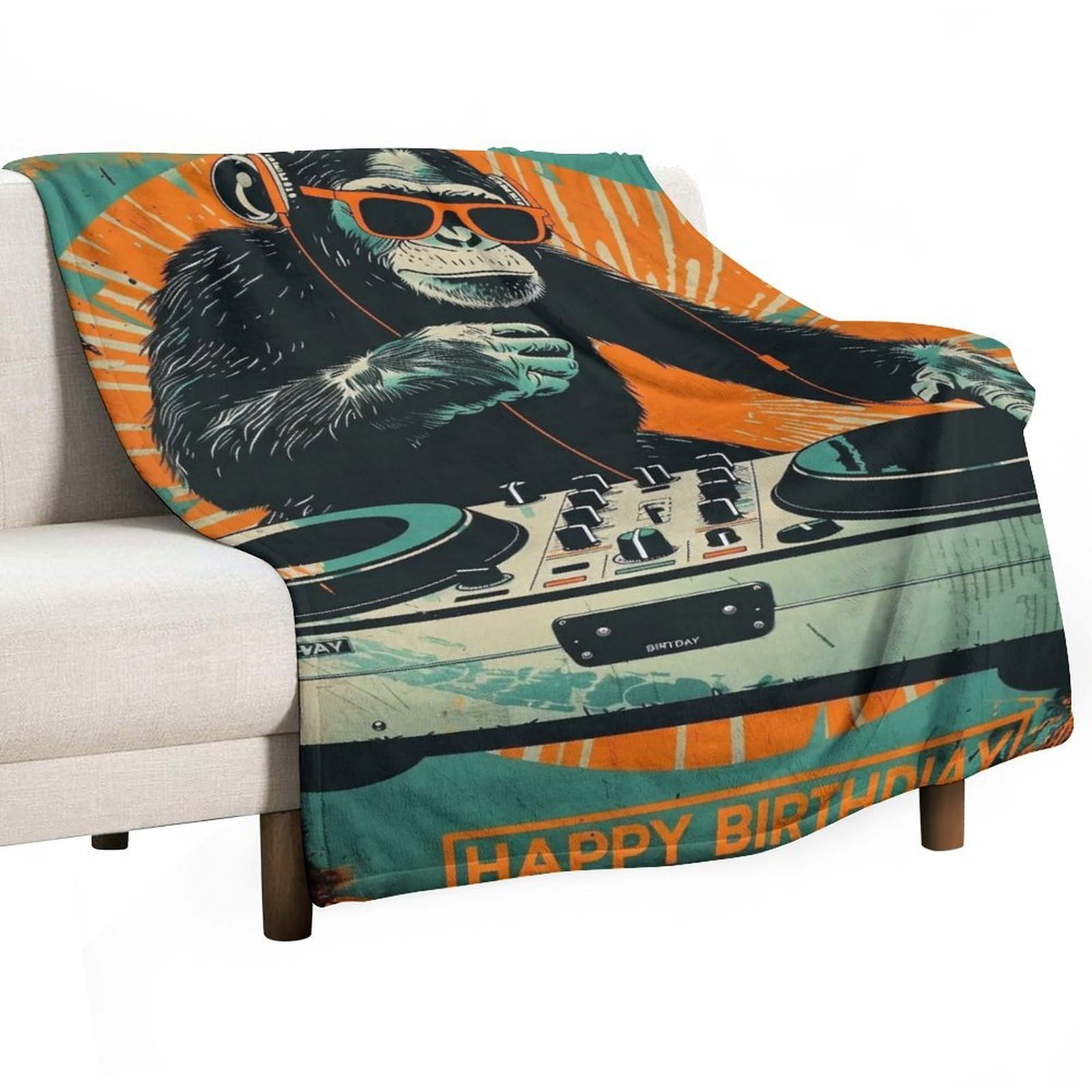 YHGSREUOH DJ-Chimp-Happy-Birthday_02 Flannel Blankets Fleece Soft Throw Lightweight Plush Gifts for Couch, Bed, Cozy Sofa Plush, Chair, Lovers 32x48inch(80x120cm)
