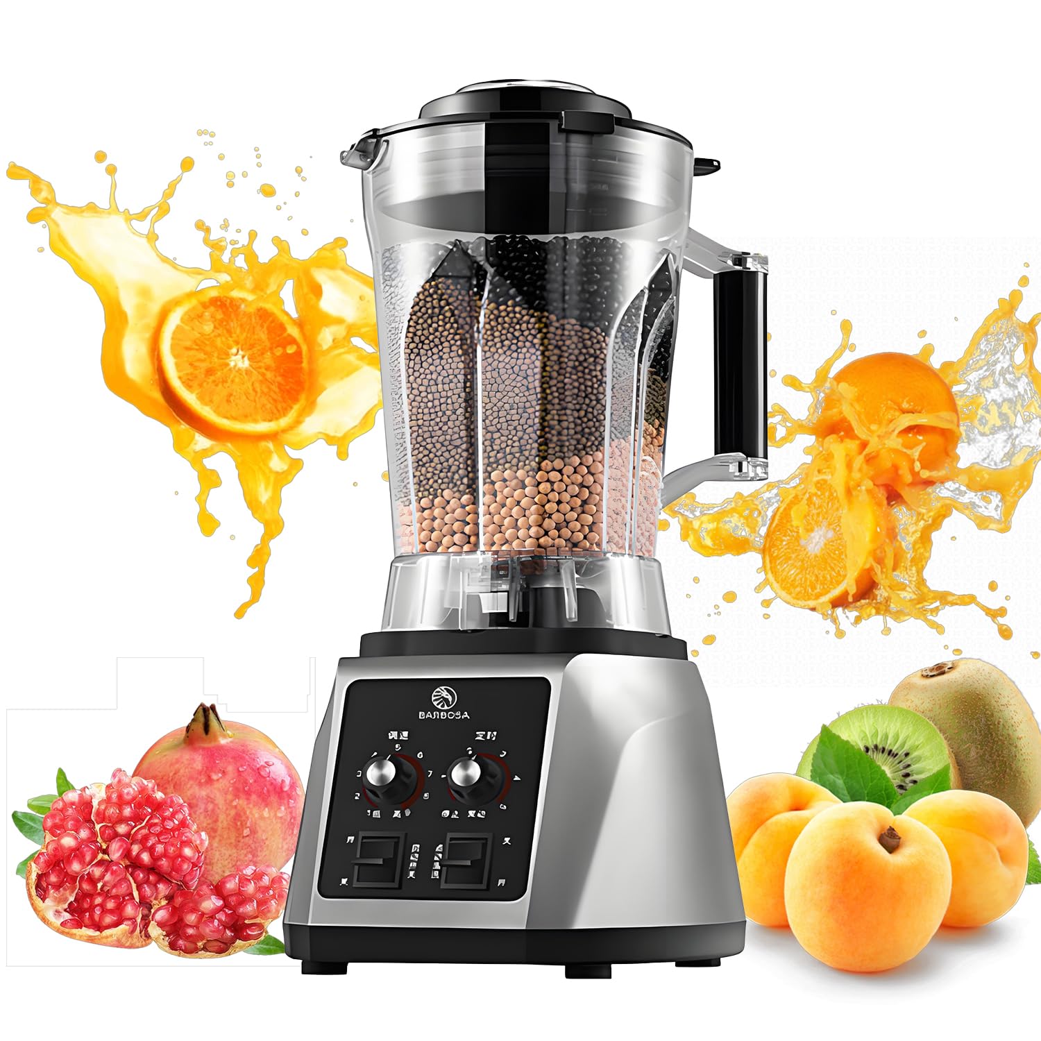 Blender gastronomiczny 2200W, blender do smoothie 6L, 8-ostrzowy nóż ze stali, pogrubiony kielich, 9 prędkości regulowanych, pokrywka z zatrzaskiem, do lodu/mrożonych deserów/gorących zup/orzechów