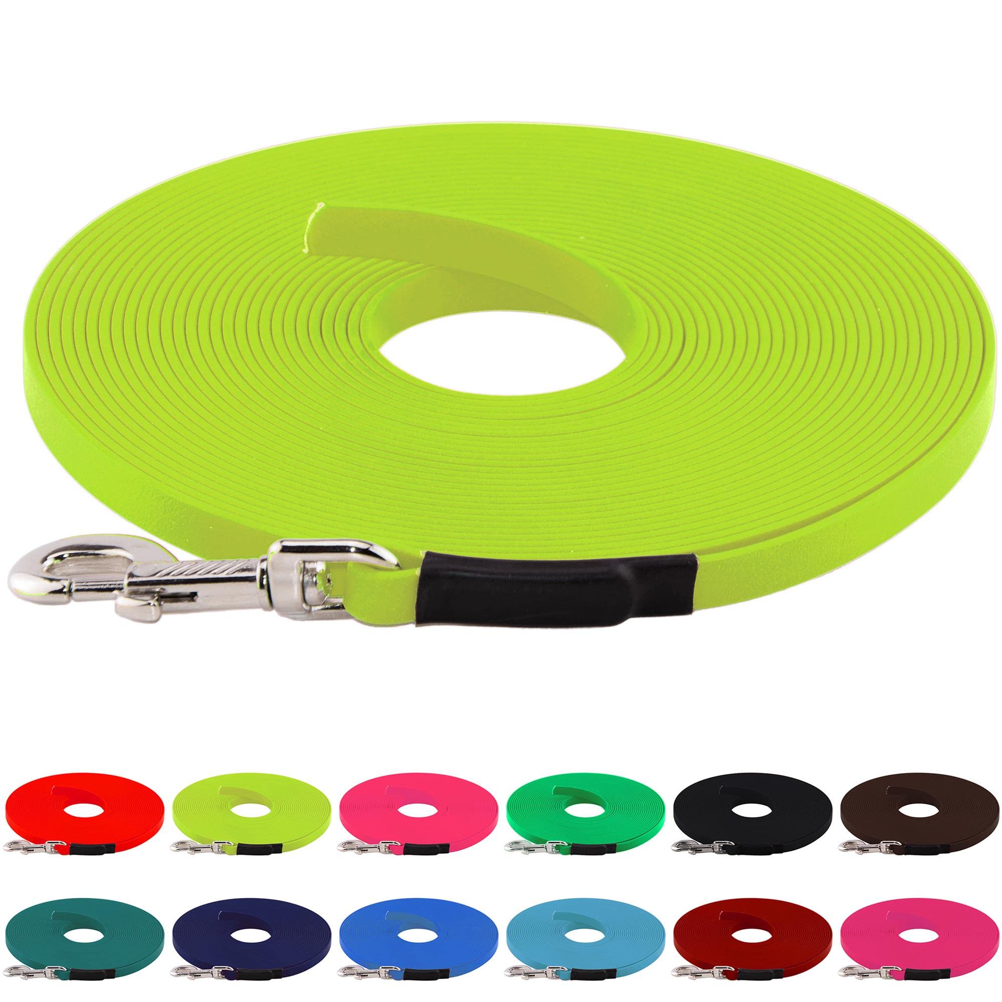LENNIE BioThane Schleppleine, 15m, Neon-Gelb, 16mm für große Hunde, genäht