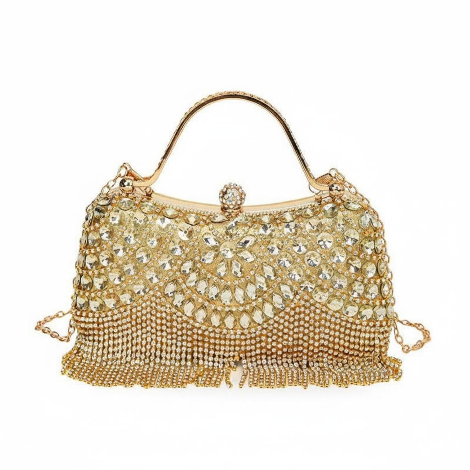Wrist Strap Rhinestone Fringe Glamorous Crystal Tassel Evening Bag Gold Frame Beaded Wristlet Purse For Women, Banquet, Wedding, | Handbags & Bags Bridal Accessories Wedding-image-29