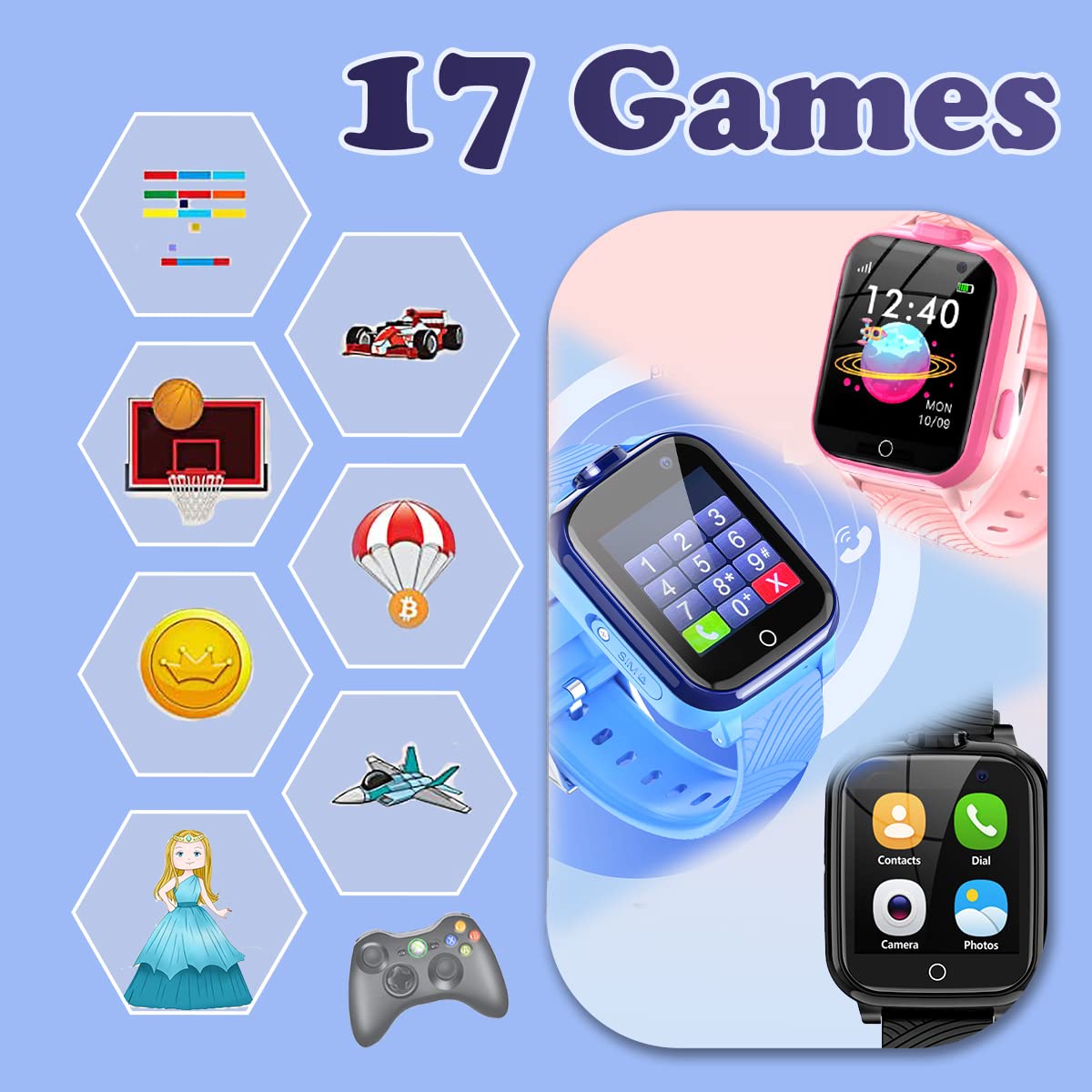 DDIOYIUR Bambini Smartwatch, Orologio Intelligente per Bambini Touch Screen con musicale,registratore,SOS,gioco,doppia fotocamera,chiamata,sveglia,calendario, Ragazzi e Ragazze Regalo per Studenti