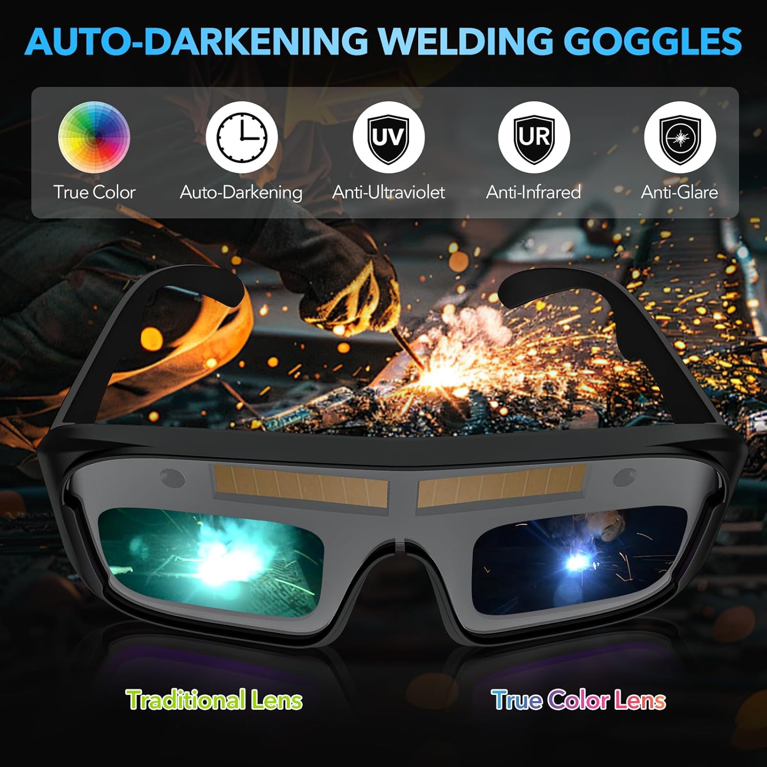 Portable Welding Machine, 110V Handheld Welder with 30PCS Rods & Auto Darkening Goggles, Electric ARC Welder Gun with IGBT Inverter 5 Variable Current Adjustment Fits for 3/32" Welding Rods