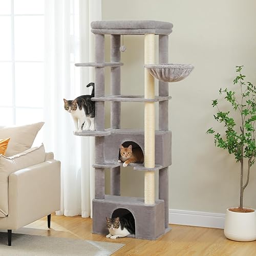 Miniatura 8 de PEQULTI Árbol para gatos grandes de 68 pulgadas para gatos grandes, torre alta resistente para gatos grandes de interior con percha superior extra