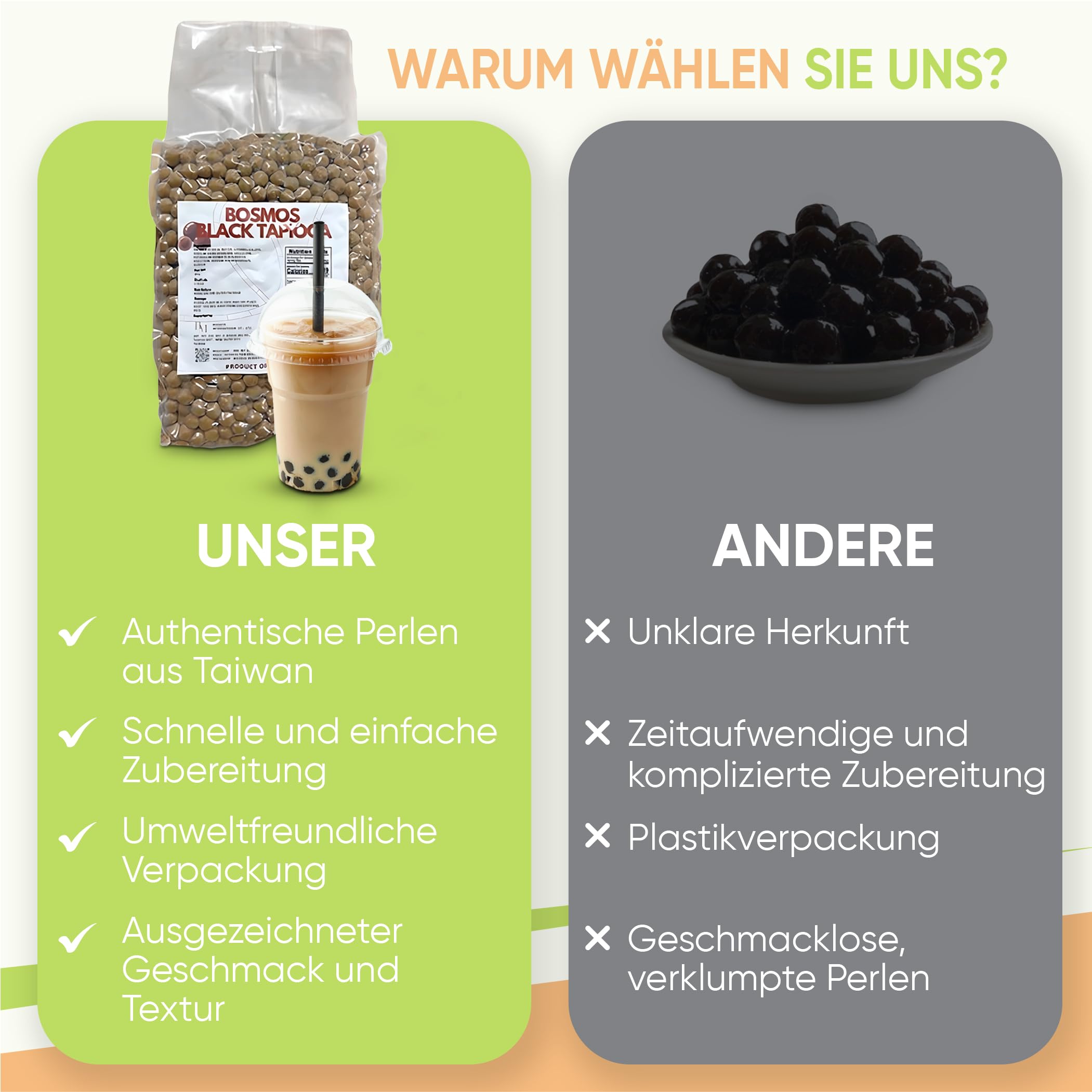 bobatra.de - Premium Bosmos Black XXL Tapioka Perlen für Bubble Tea Tapioka Original aus Taiwan 3 kg Tapioka