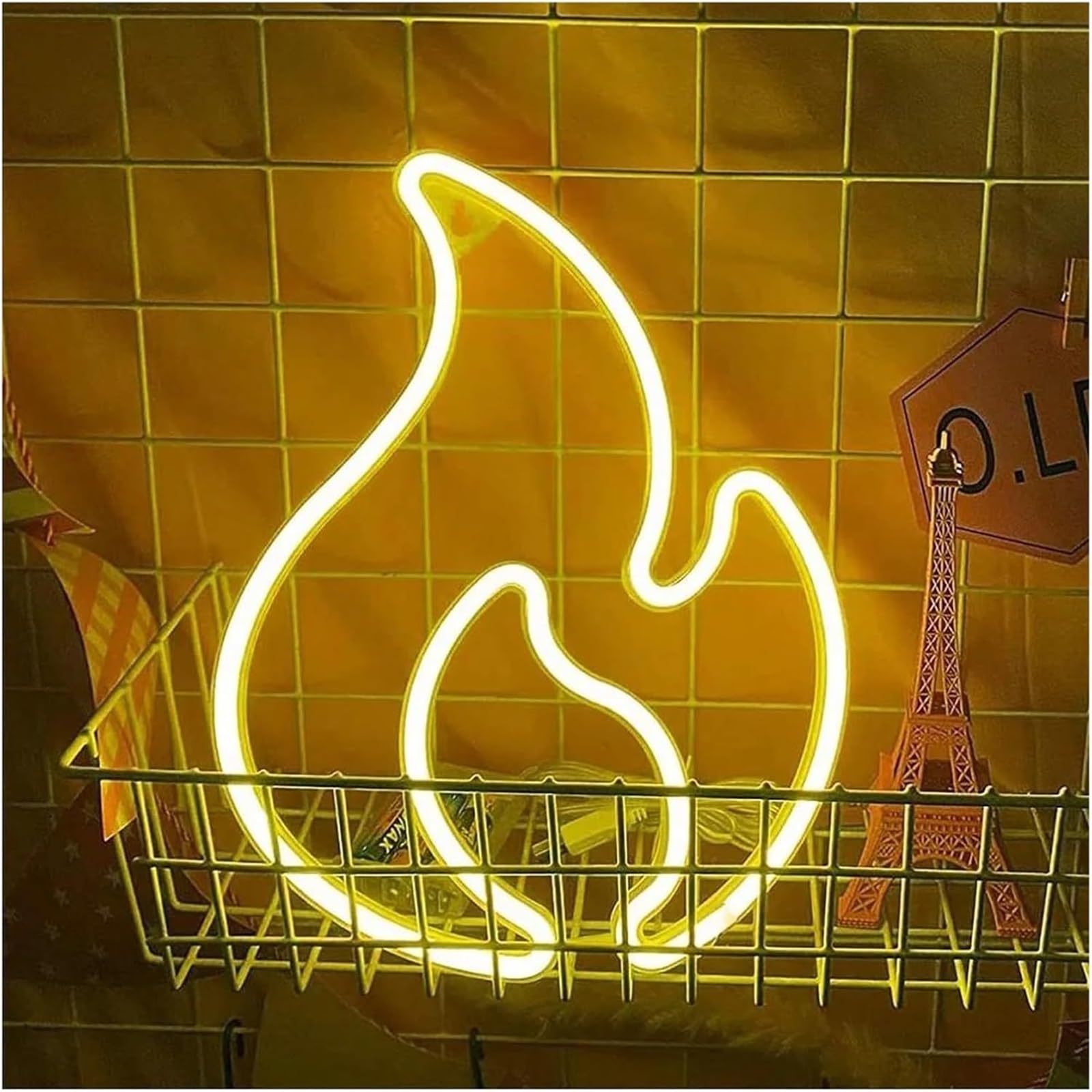 Lettere colorate, illuminazione interna, fiamma per insegna al neon, pannello luminoso per cameretta dei bambini(Giallo)