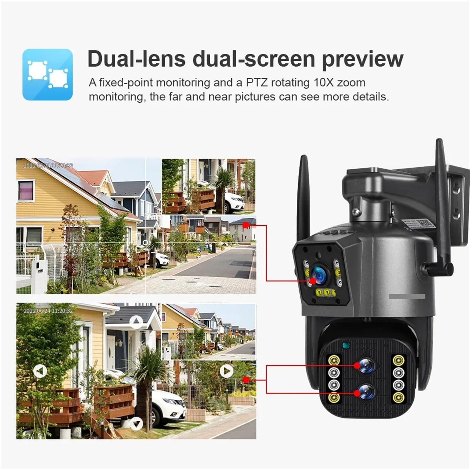 Telecamera IP 8MP 4K esterna PTZ Tre lenti Doppio schermo Zoom ottico 10X Monitoraggio automatico CCTV di sicurezza impermeabile Installazione semplice(WIFI 8MP Add 64GB)