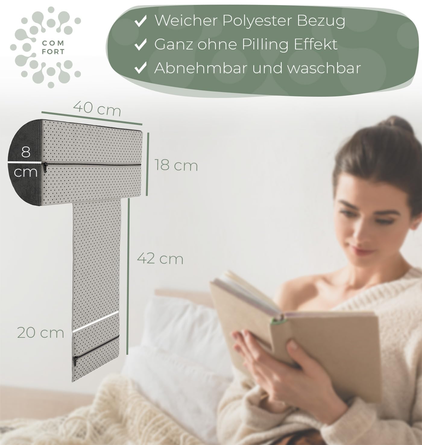 Nackenrolle für Sessel mit Gegengewicht 100% Memory Schaum, Nackenkissen Sofa Couch hängend, Nackenstütze Kopfteil Bett, ergonomisches Kopfkissen