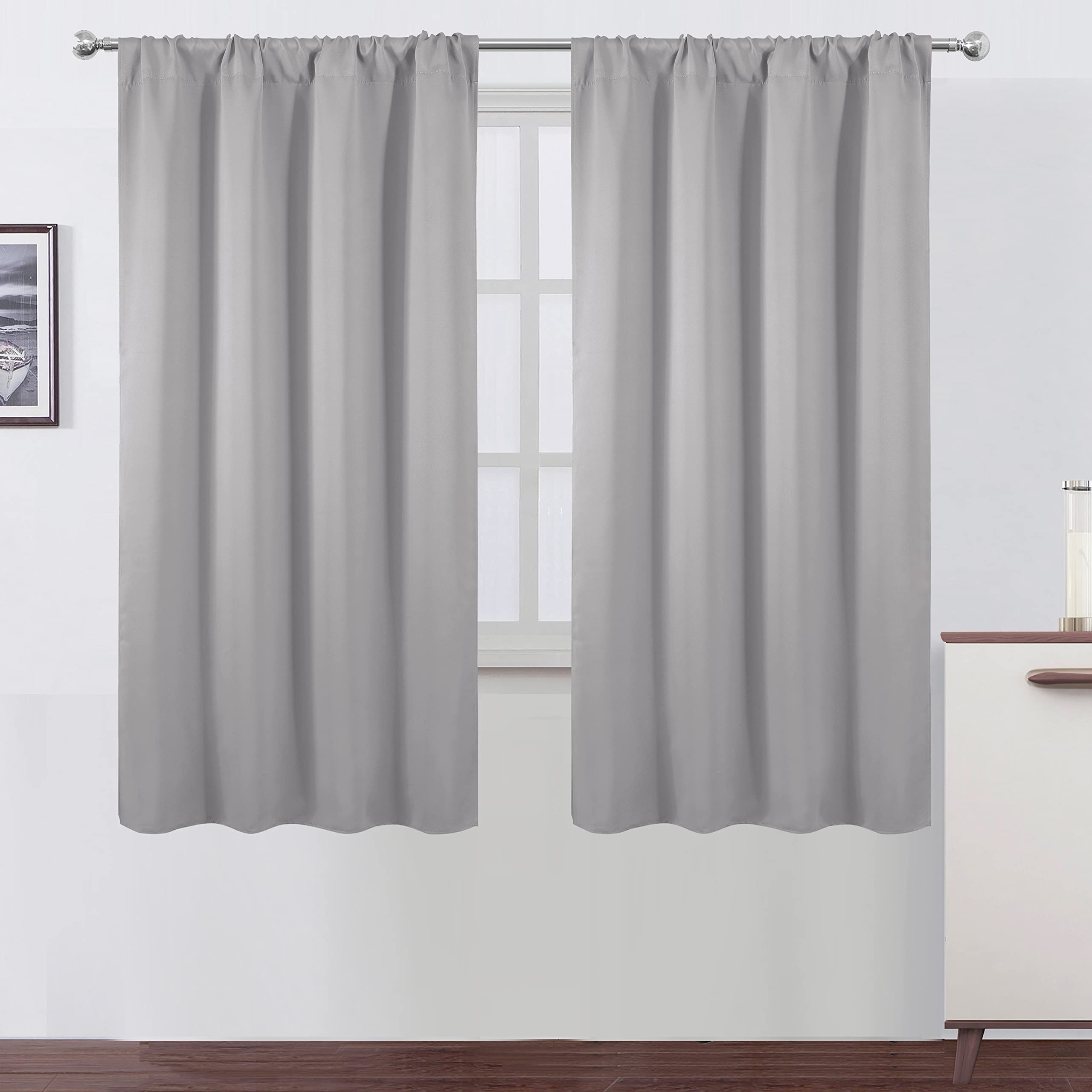 LEMOMO Light Grey Blackout Curtains/38 x 63 Inch/Set of 2 Panels Rod Pocket Room Darkening Curtains for Bedroom