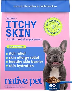 GutWell Itchy Skin - Dog Itching Skin Relief & Seasonal Allergy Itch Relief for Dogs - Promotes Skin Hydration, Elasticity & Healthy Barrier with Triple-biotic Blend, Zinc, Vitamin E - 60 Scoops